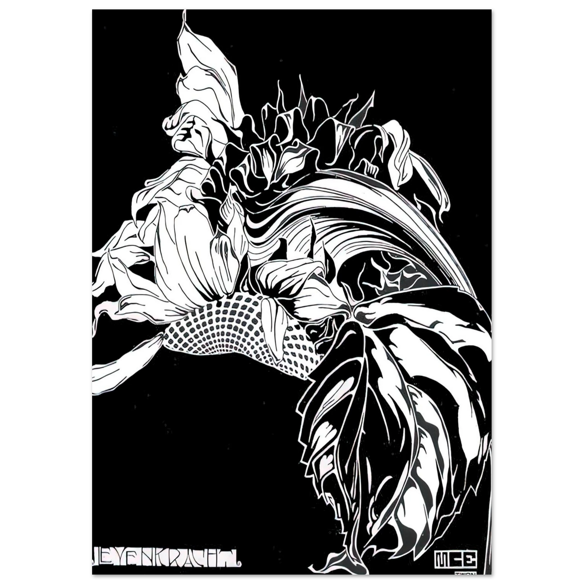 MC Escher - LIFE FORCE Wall Art - 21x29.7 cm / 8x12" - Premium Wooden Framed Poster With Fine Art Paper - Wood frame