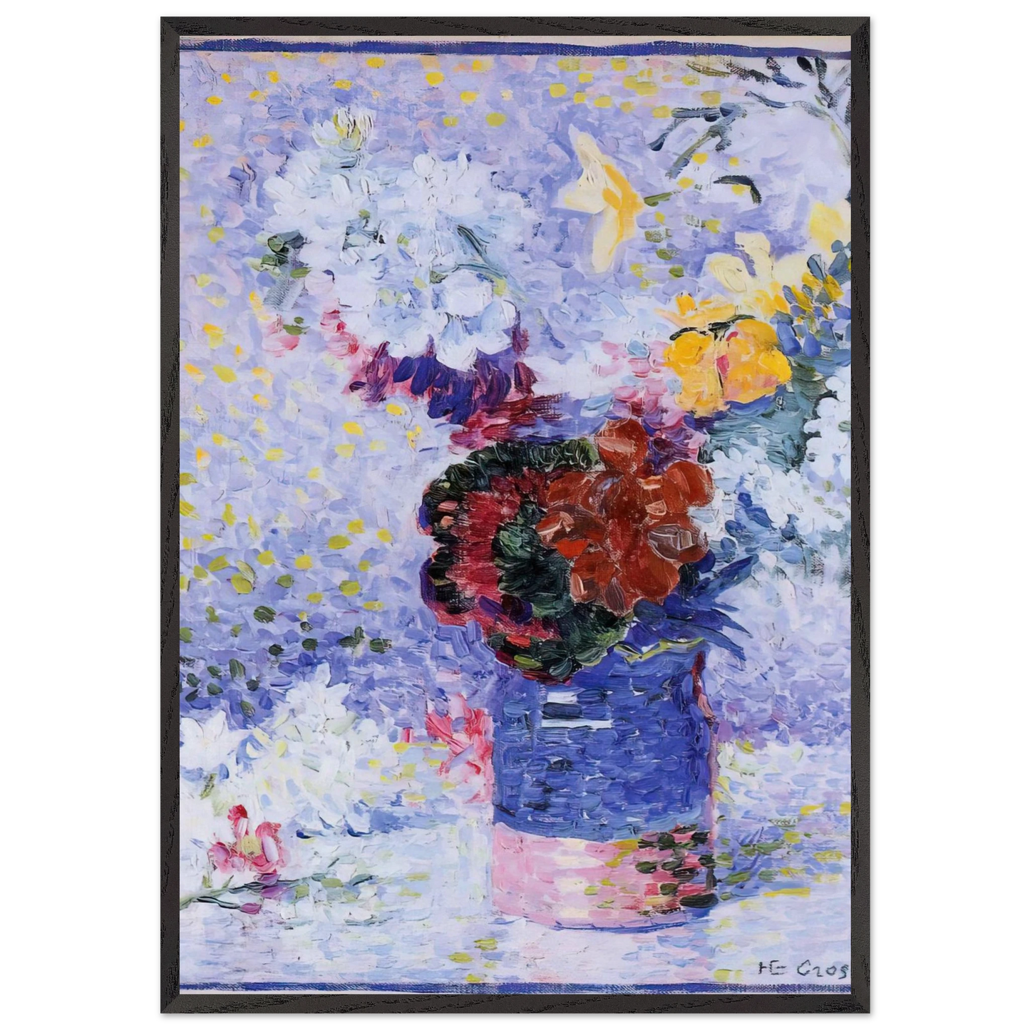 Flowers in a Glass - Henri-Edmond Cross Framed Art Print – Black Wooden Frame - Default Title - -Framed Art Print
