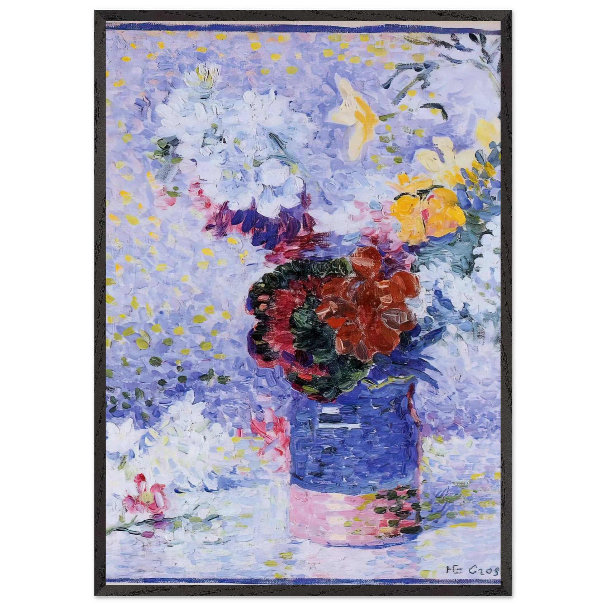 Flowers in a Glass - Henri-Edmond Cross Framed Art Print – Black Wooden Frame - Default Title - -Framed Art Print