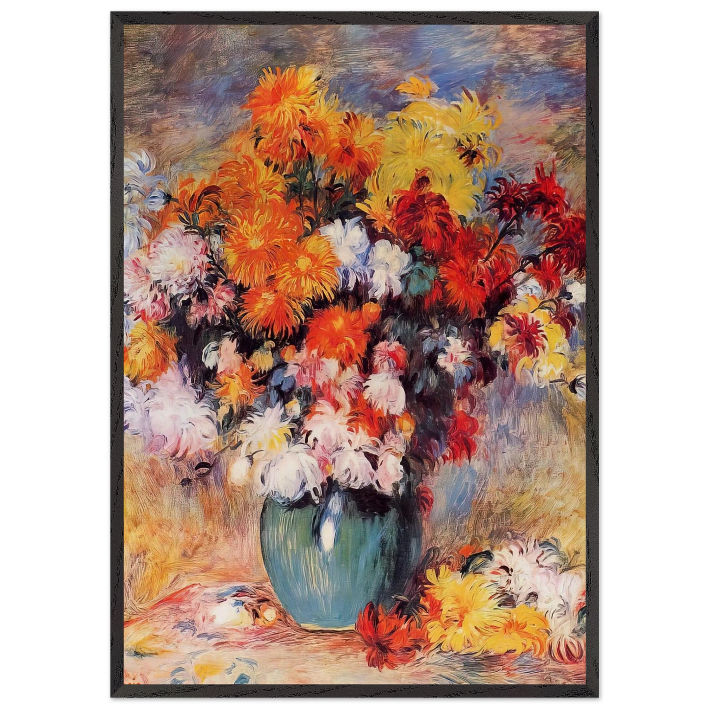 Vase of Chrysanthemums N2 - Pierre-Auguste Renoir Framed Art Print – Black Wooden Frame - Default Title - -Framed Art Print