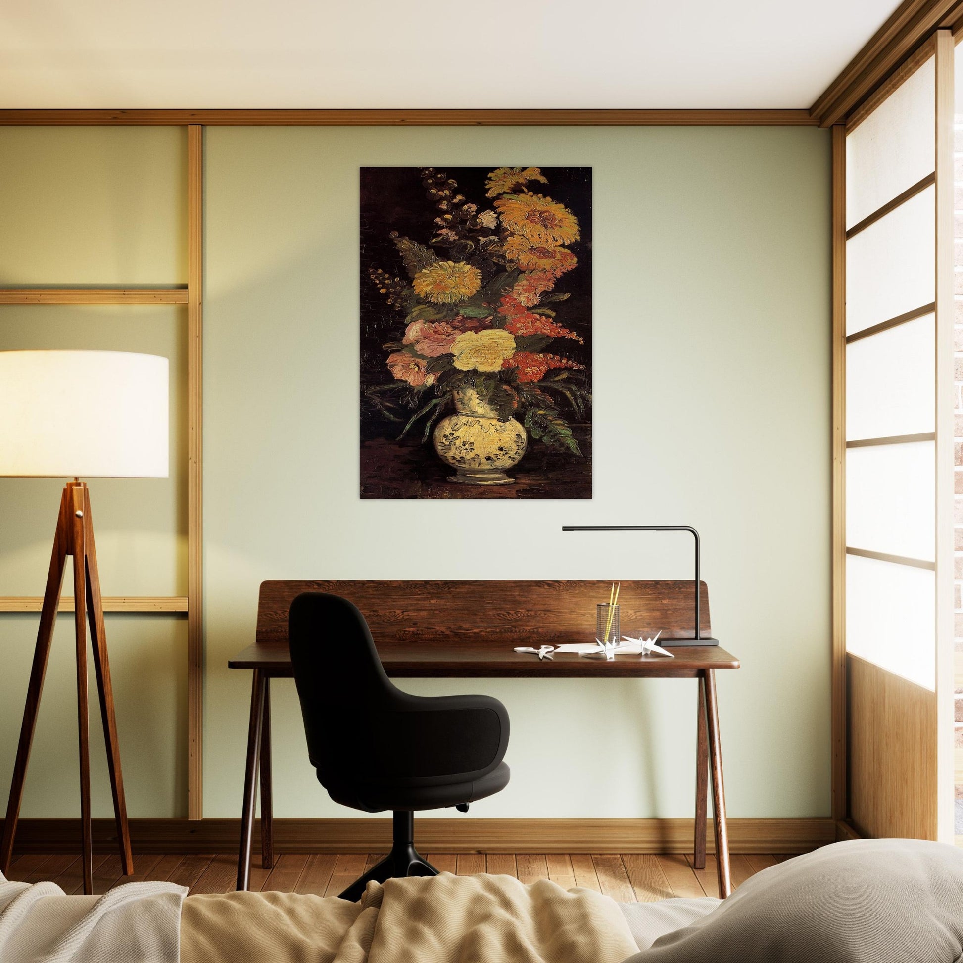 Vase with Asters, Salvia and Other Flowers - Vincent van Gogh Brushed Aluminum Print - 70x100 cm / 28x40 inches | Vincent van Gogh Aluminum Print | Vincent van Gogh Prints