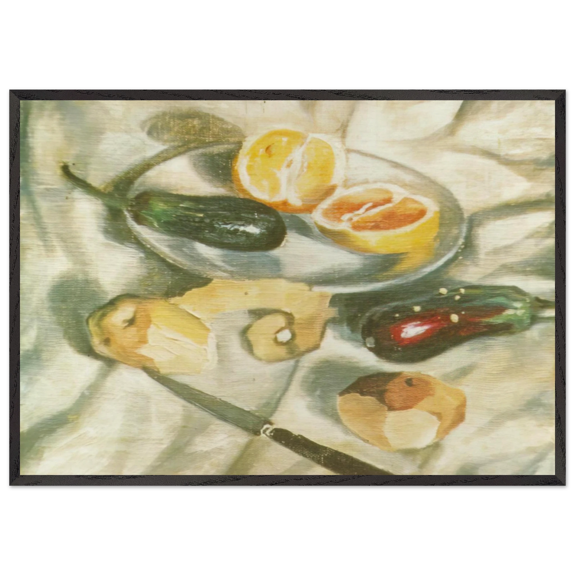 STILL LIFE WITH AUBERGINES - Salvador Dali Framed Art Print – Black Wooden Frame - Default Title - -Framed Art Print