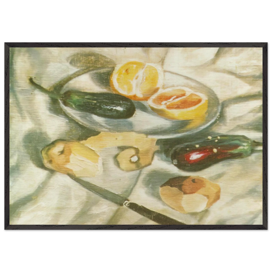 STILL LIFE WITH AUBERGINES - Salvador Dali Framed Art Print – Black Wooden Frame - Default Title - -Framed Art Print