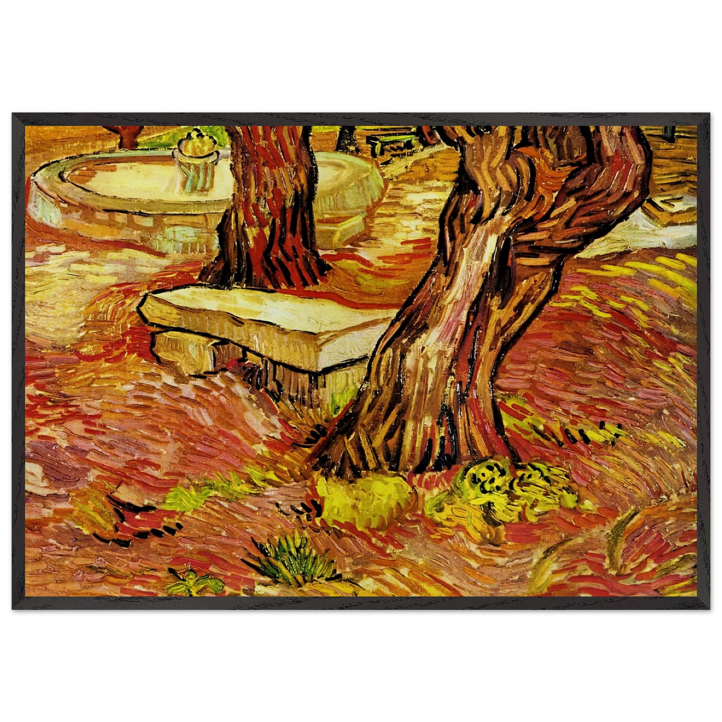 The Stone Bench in the Garden at Saint-Paul Hospital - Vincent van Gogh Framed Art Print – Black Wooden Frame - Default Title - -Framed Art Print
