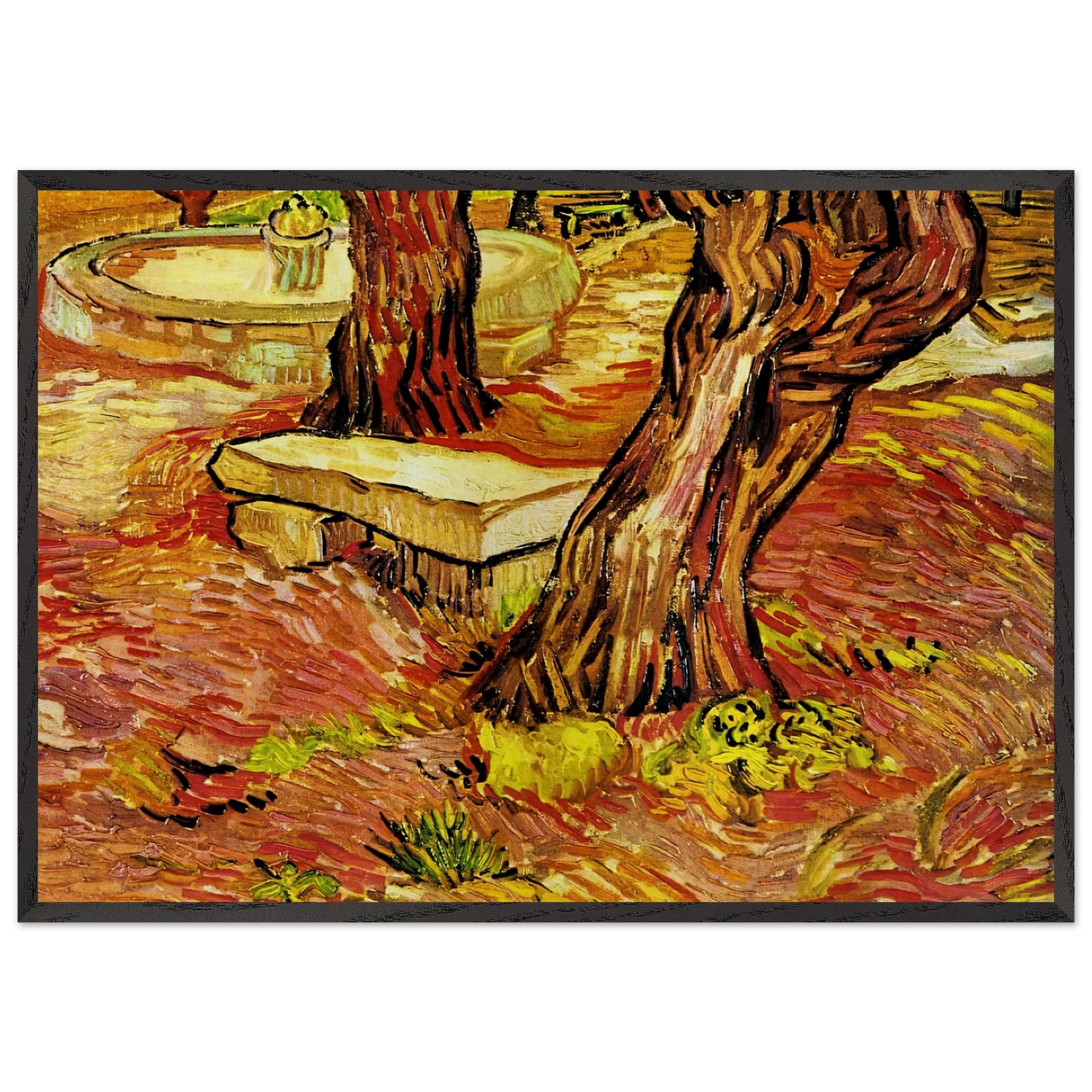 The Stone Bench in the Garden at Saint-Paul Hospital - Vincent van Gogh Framed Art Print – Black Wooden Frame - Default Title - -Framed Art Print