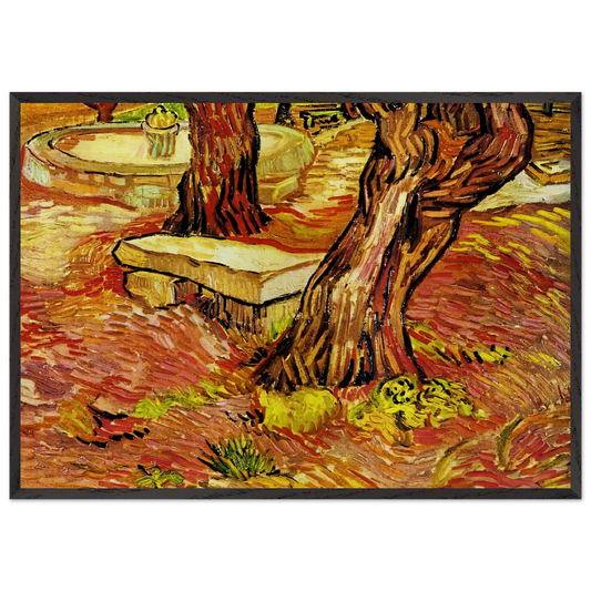 The Stone Bench in the Garden at Saint-Paul Hospital - Vincent van Gogh 70x100 cm / 28x40 inches Framed Art Print – Black Wooden Frame