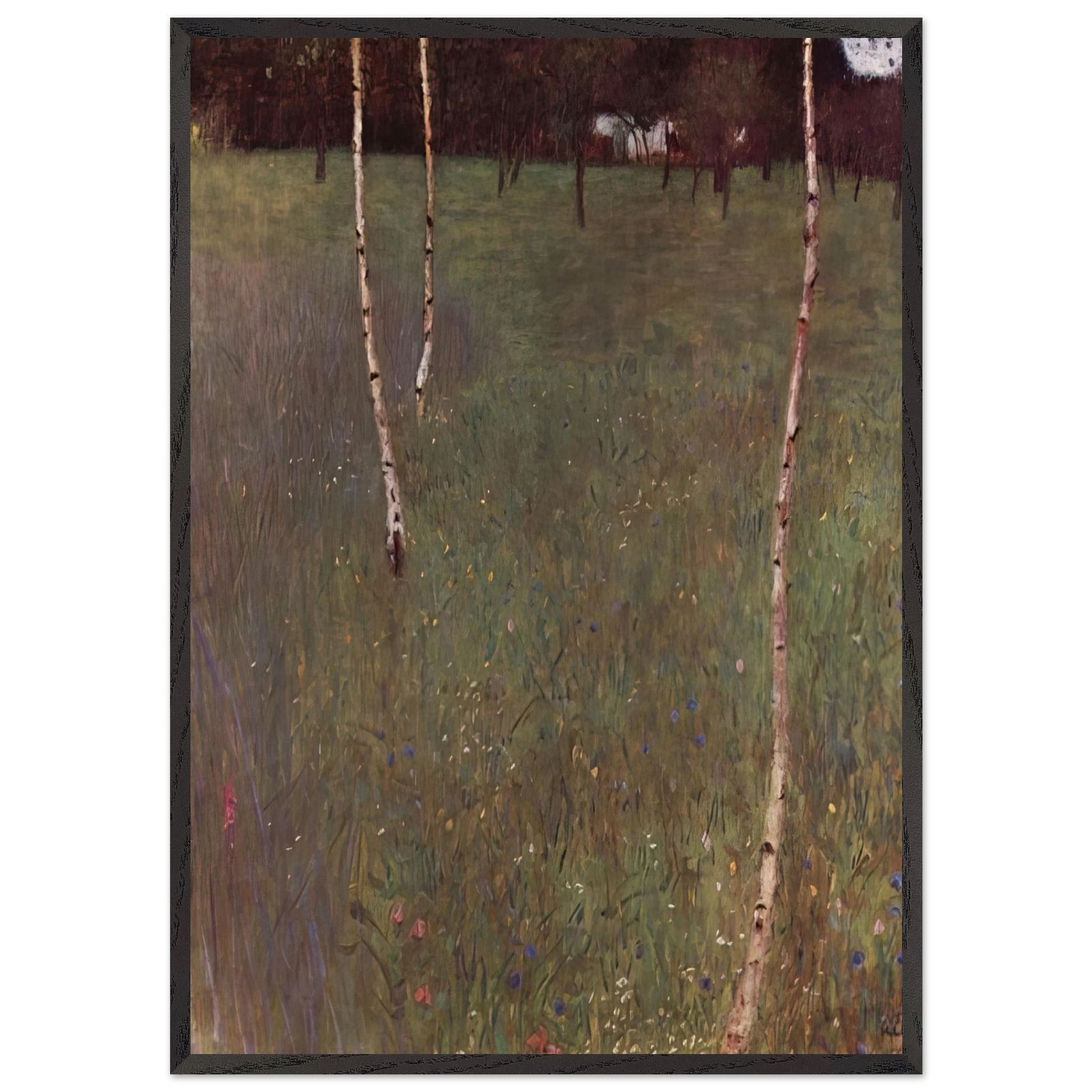 FARMHOUSES WITH BIRCH TREES - Gustav Klimt Framed Art Print – Black Wooden Frame - Default Title - -Framed Art Print