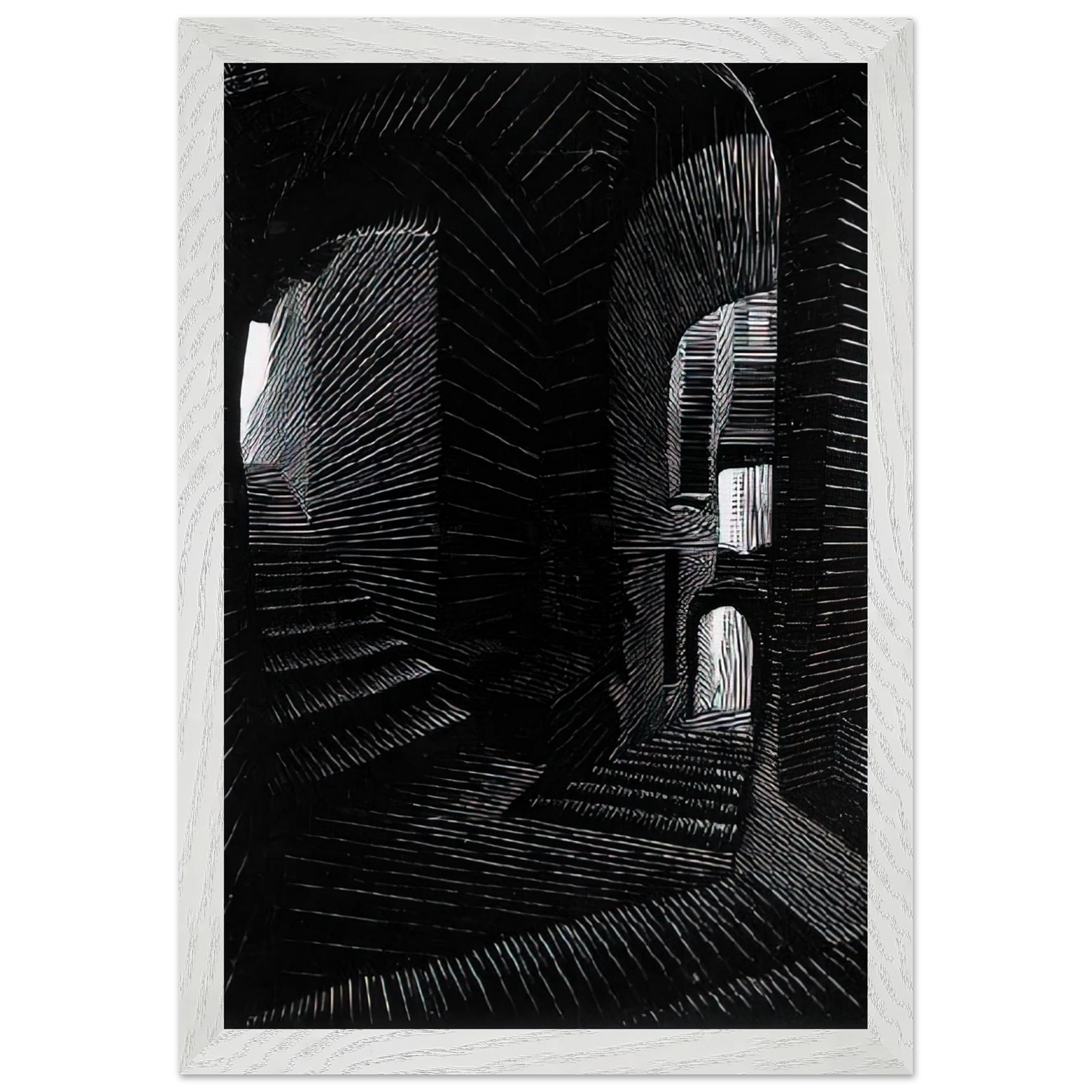 MC Escher - COVERED ALLEY IN ATRANI Wall Art - 21x29.7 cm / 8x12" - Premium Wooden Framed Poster With Fine Art Paper - White frame