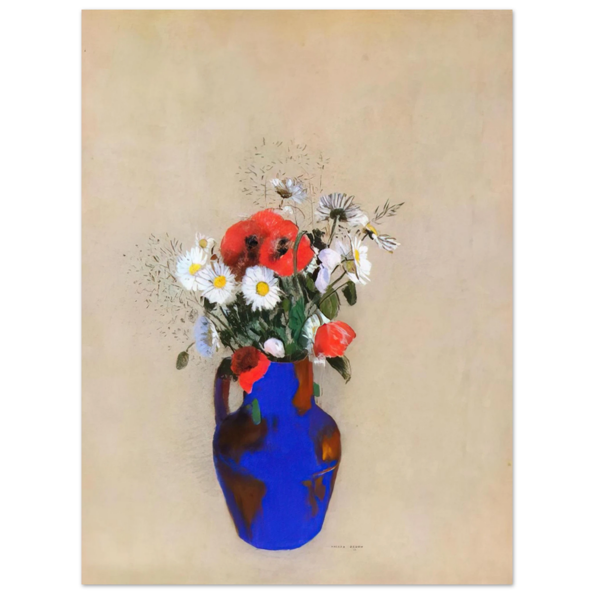 Odilon Redon - POPPIES AND DAISIES IN A BLUE VASE Fine Art Poster - Default Title
