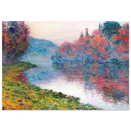 Banks of the Seine at Jenfosse - Clear Weather - claude monet Brushed Aluminum Print - 70x100 cm / 28x40 inches | claude monet Aluminum Print | claude monet Prints
