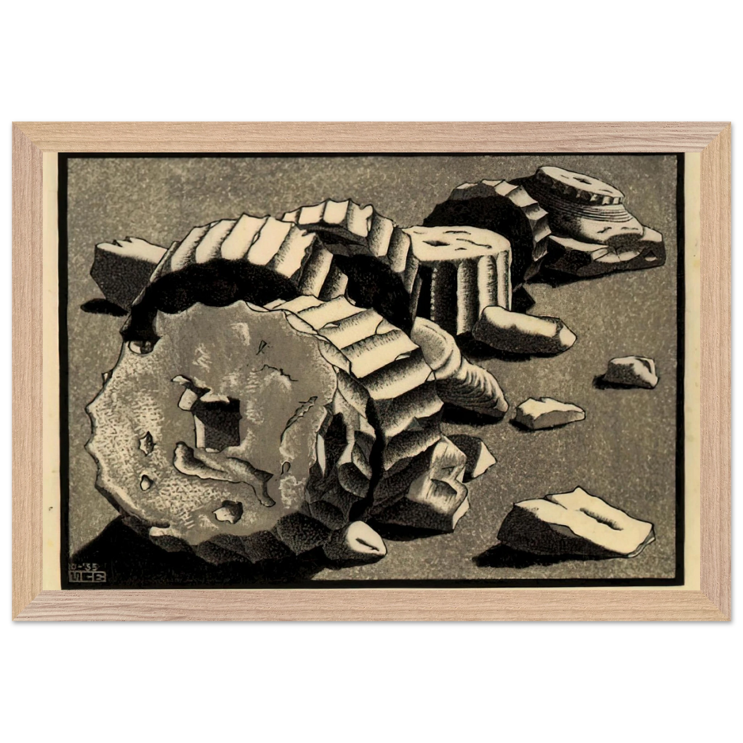 MC Escher - SELINUNTE SICILY OCTOBER 1935 1935 Wall Art - 21x29.7 cm / 8x12" - Premium Wooden Framed Poster With Fine Art Paper - White frame