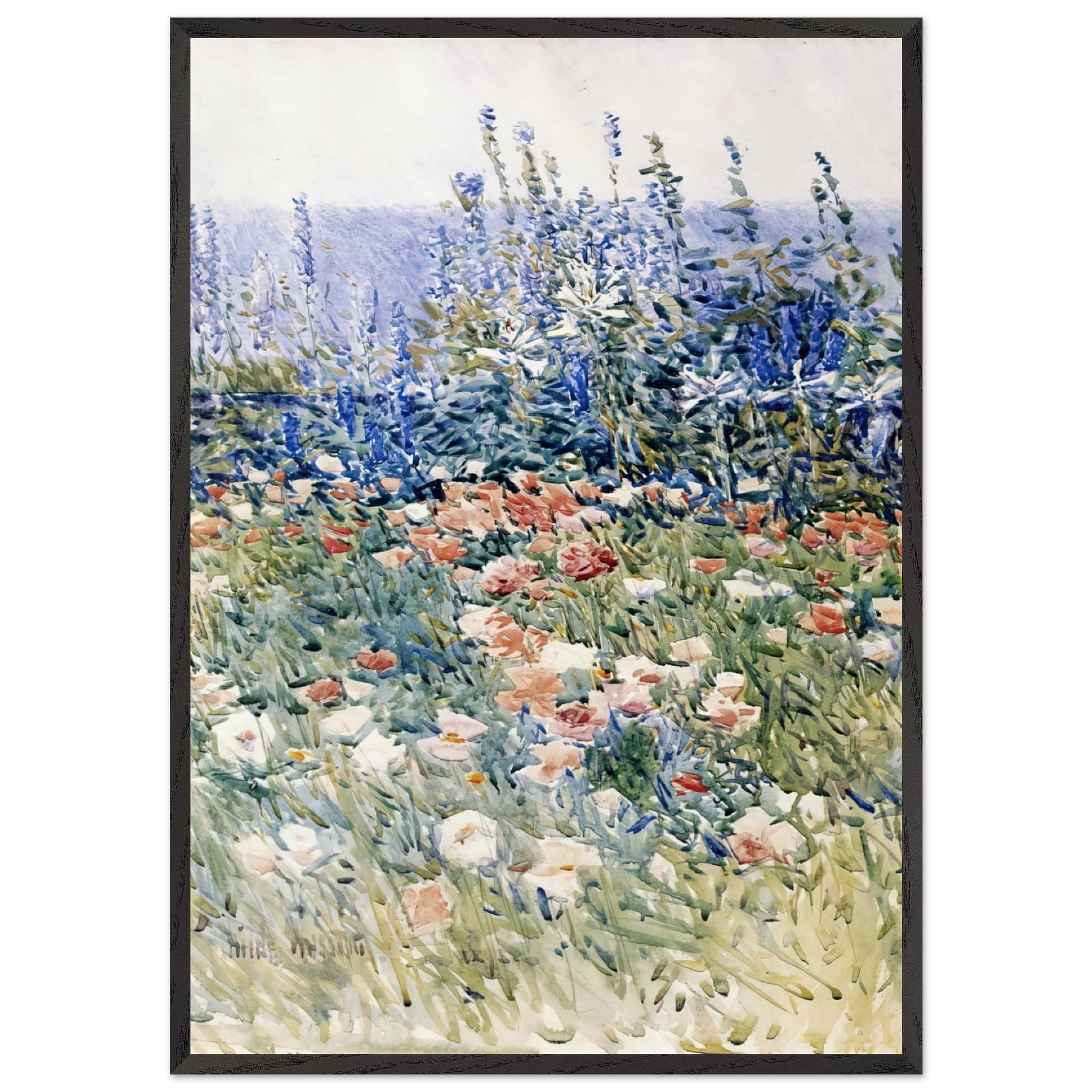 Flower Garden Isles of Shoals - Childe Hassam Framed Art Print – Black Wooden Frame - Default Title - -Framed Art Print