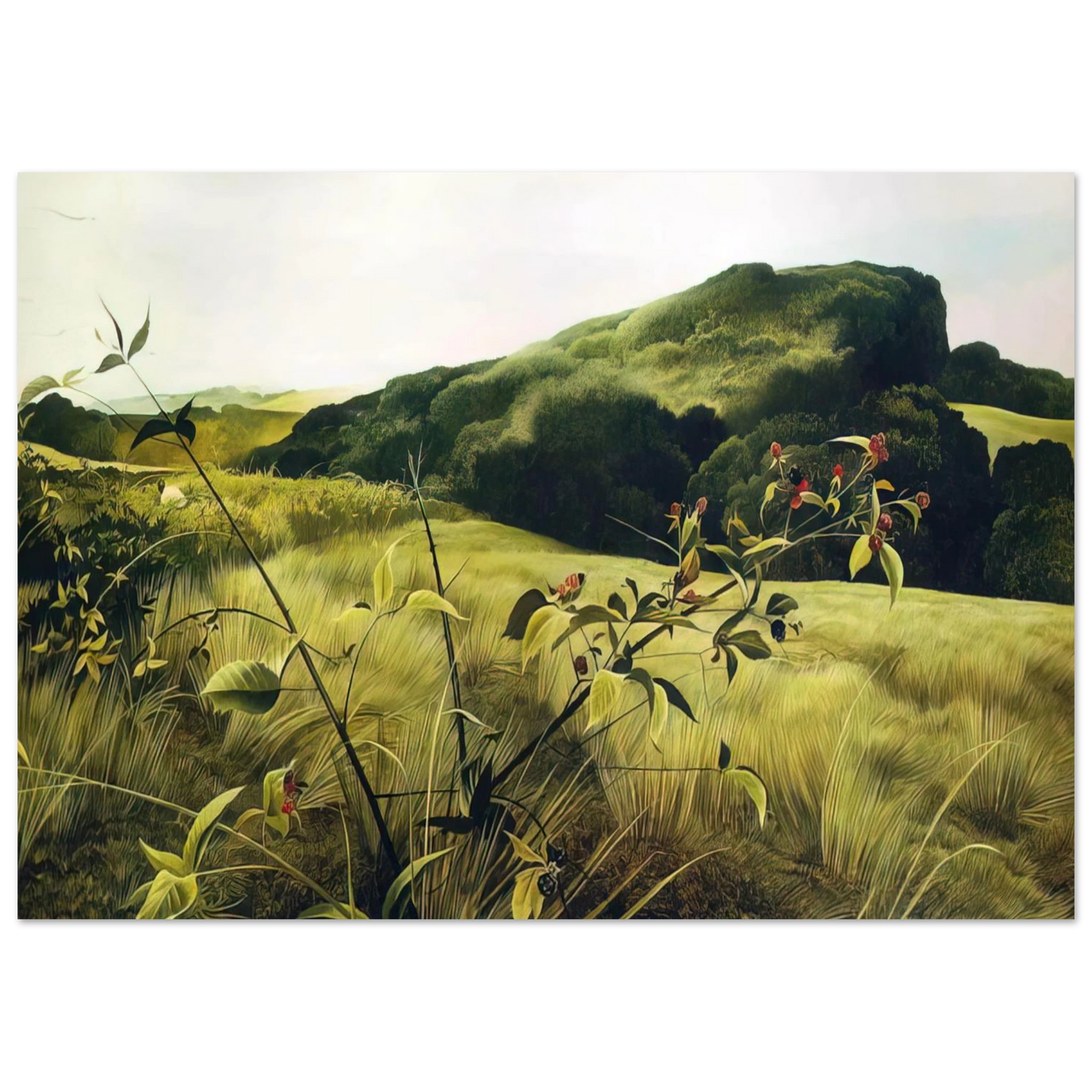 Andrew Wyeth - BLACKBERRY PICKER Wall Art - 21x29.7 cm / 8x12" - Premium Wooden Framed Poster With Fine Art Paper - White frame