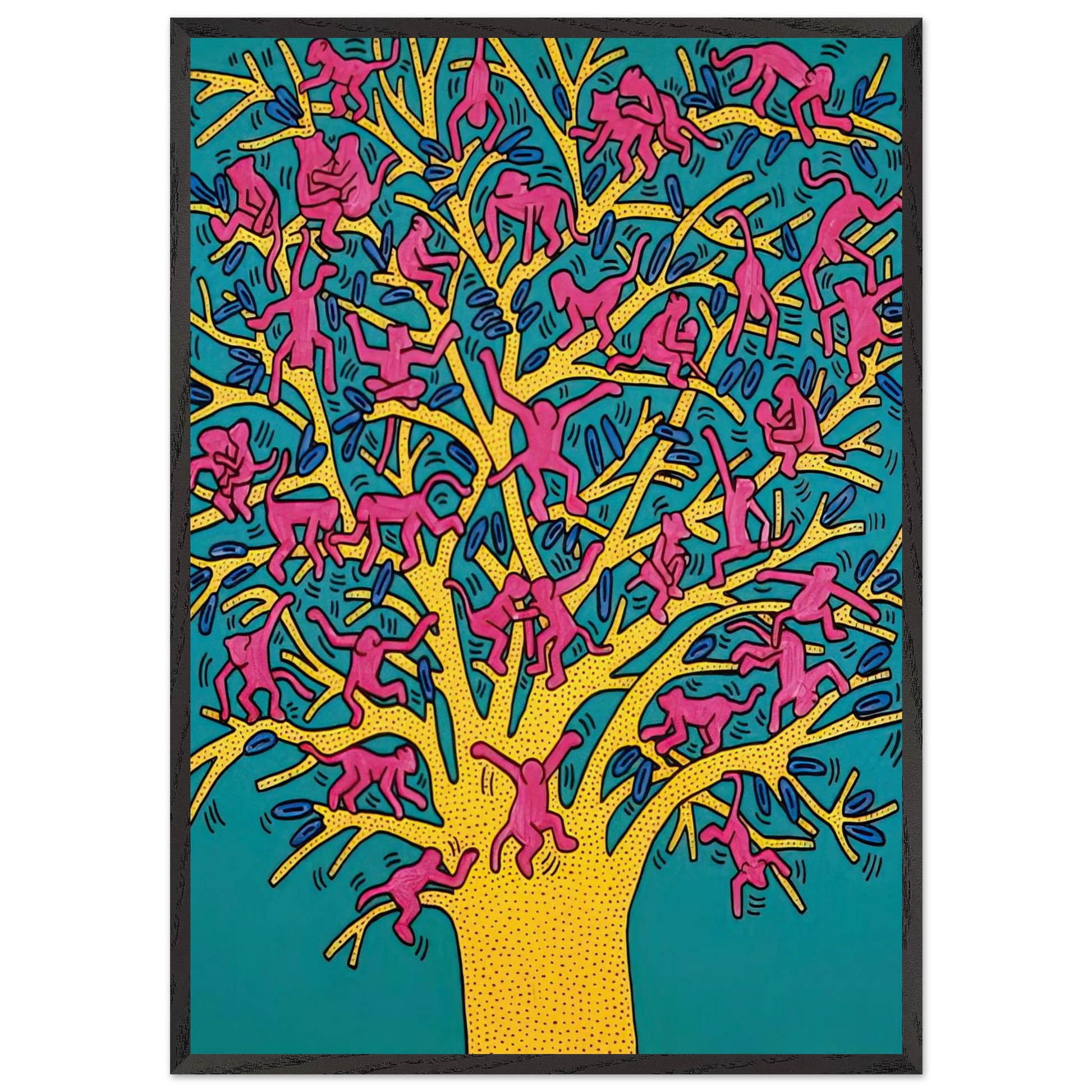 THE TREE OF MONKEYS N2 - Keith Haring Framed Art Print – Black Wooden Frame - Default Title - -Framed Art Print