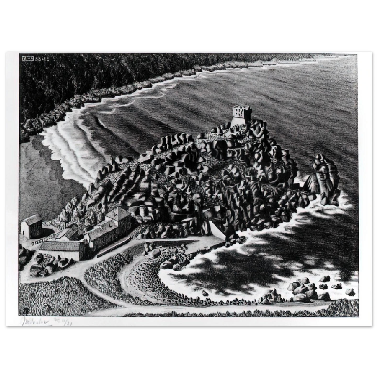 MC Escher - GULF OF PORTO CORSICA DECEMBER 1933 1933 Wall Art - 21x29.7 cm / 8x12" - Fine Art Poster - -