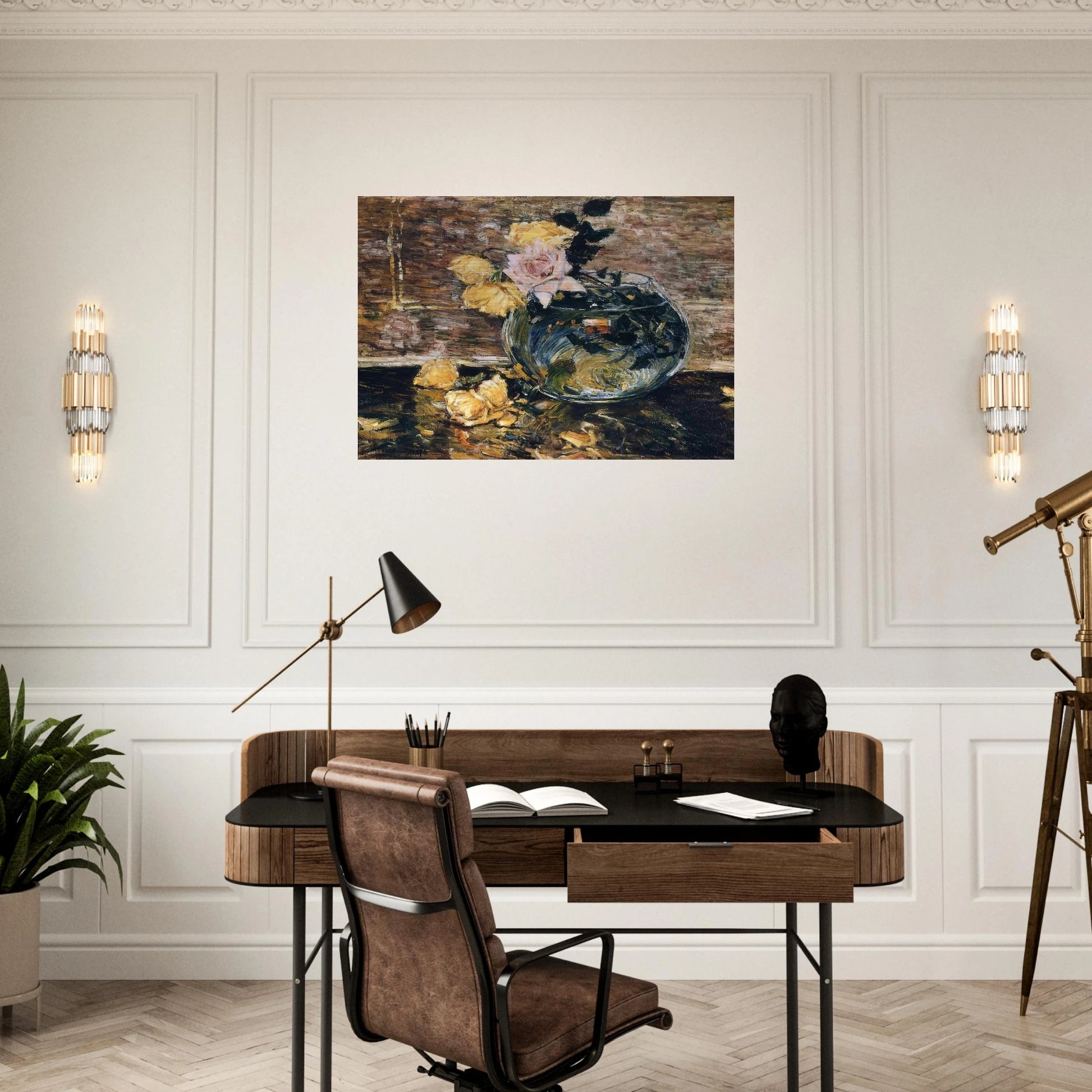 Roses in a Vase - Childe Hassam Brushed Aluminum Print - 70x100 cm / 28x40 inches | Childe Hassam Aluminum Print | Childe Hassam Prints