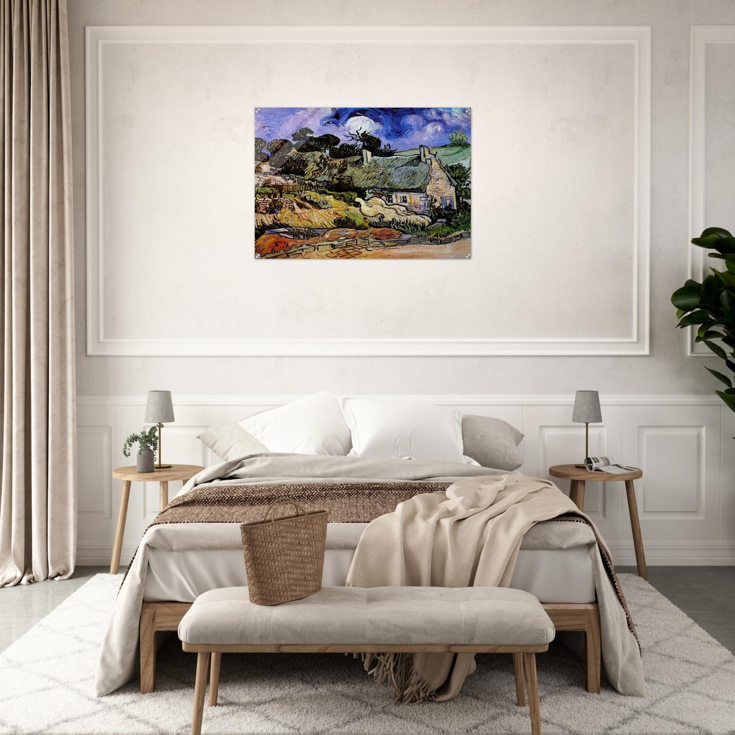 Houses with Thatched Roofs, Cordeville - Vincent van Gogh Acrylic Print - 70x100 cm / 28x40″ inches