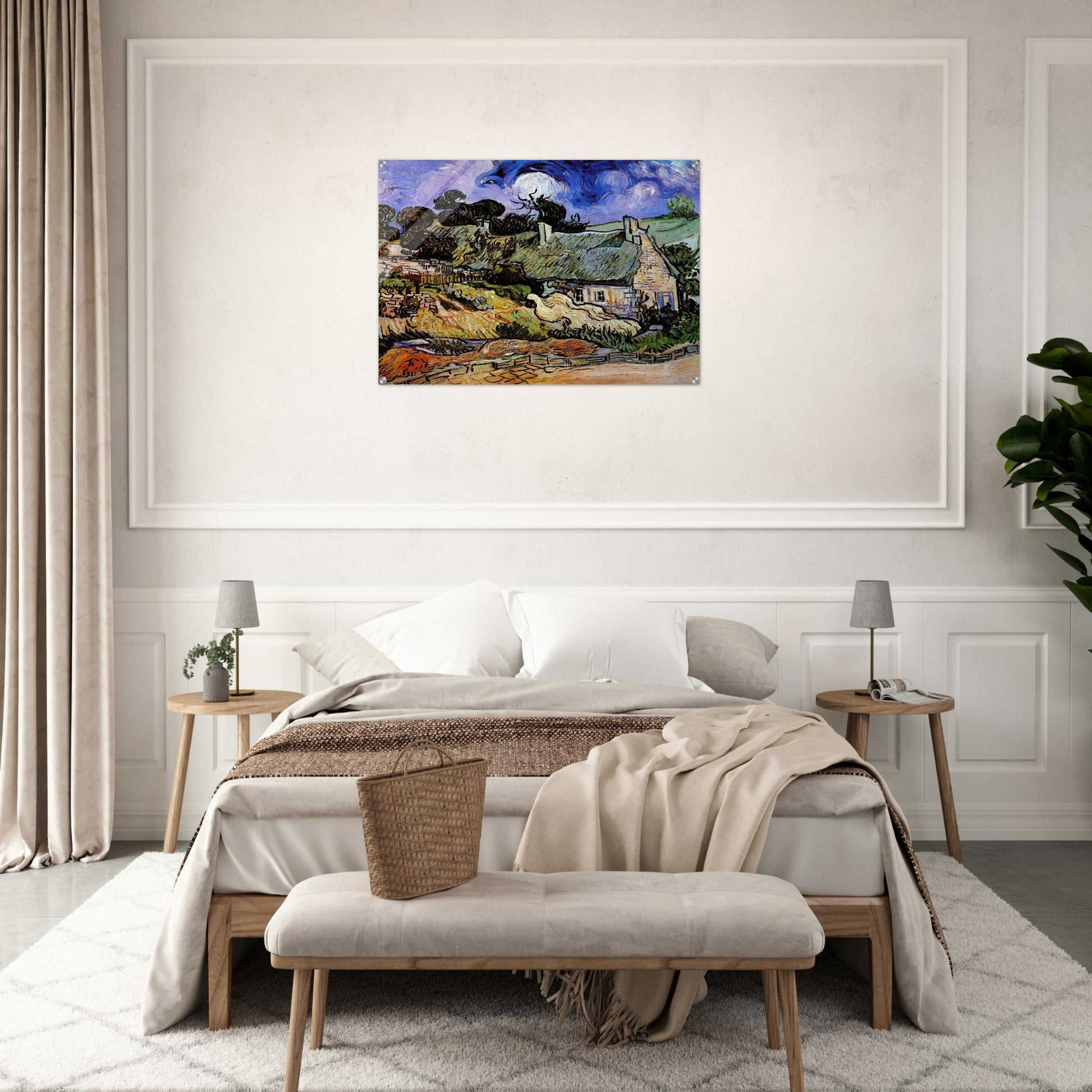 Houses with Thatched Roofs, Cordeville - Vincent van Gogh Acrylic Print - 70x100 cm / 28x40″ inches