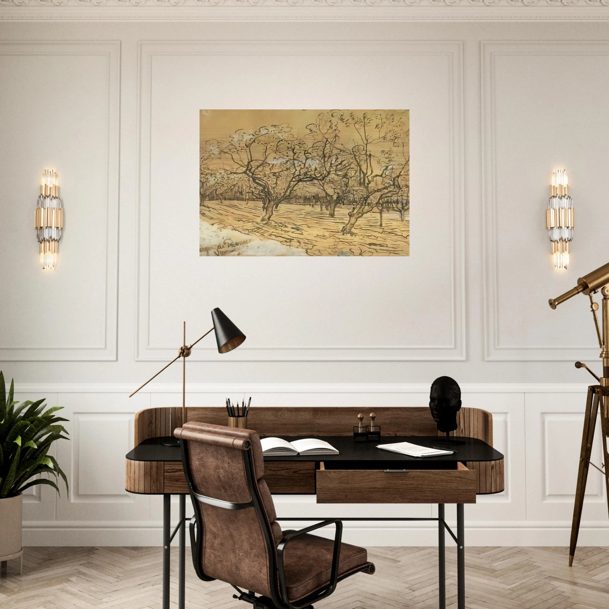 Orchard with Blossoming Plum Trees The White Orchard - Vincent van Gogh Brushed Aluminum Print - 70x100 cm / 28x40 inches | Vincent van Gogh Aluminum Print | Vincent van Gogh Prints
