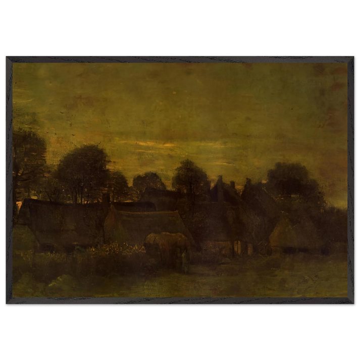 Village at sunset - Vincent van Gogh 70x100 cm / 28x40 inches Framed Art Print – Black Wooden Frame