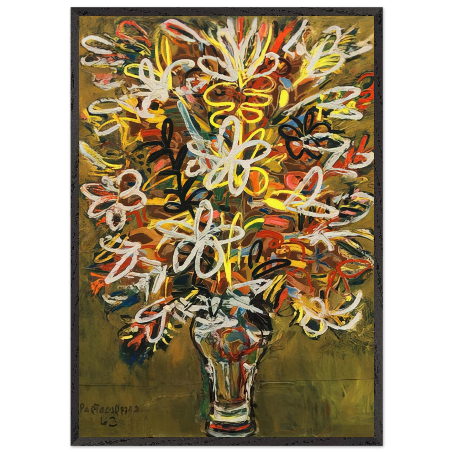 FLOWER VASE 1963 - Rene Portocarrero Framed Art Print – Black Wooden Frame - Default Title - -Framed Art Print