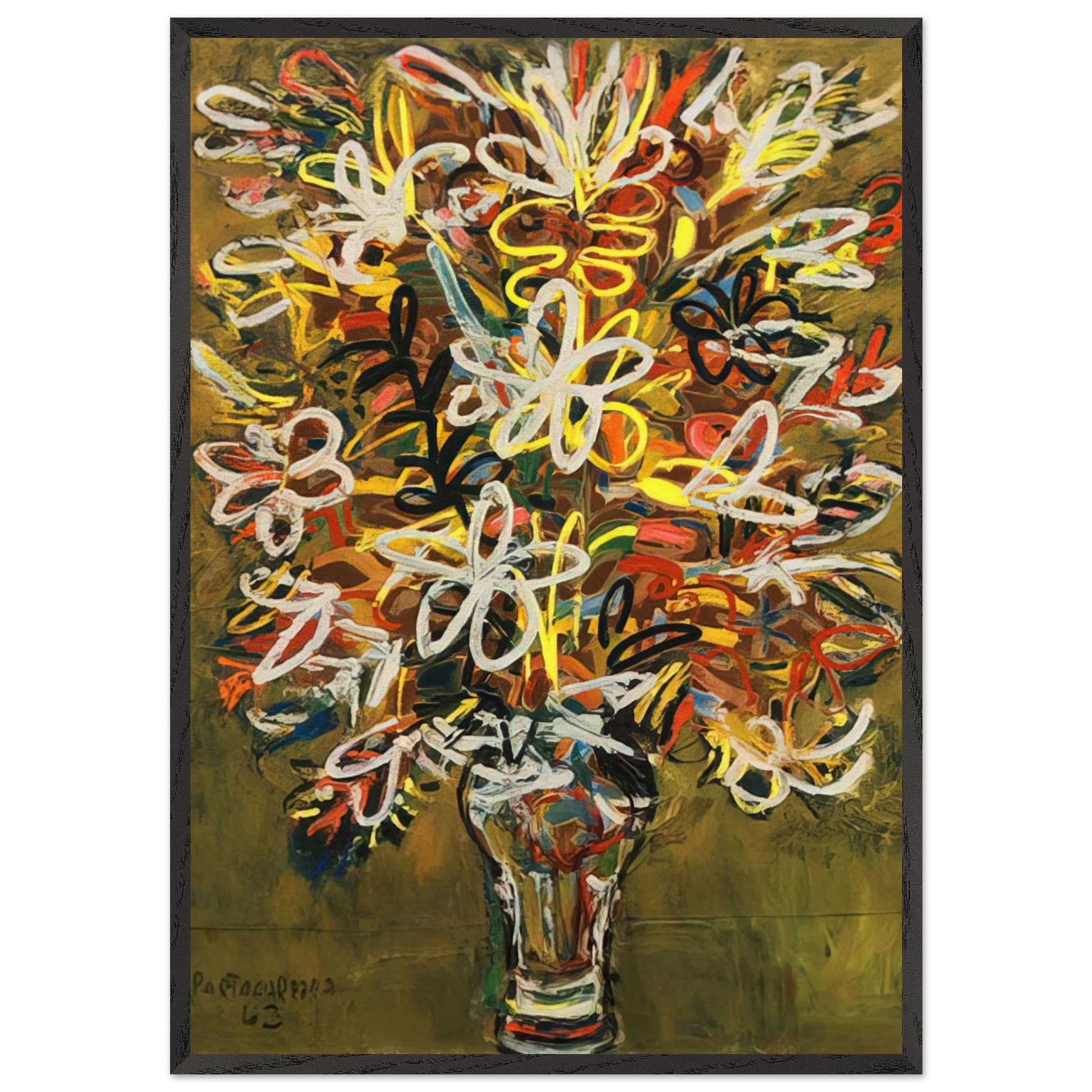 FLOWER VASE 1963 - Rene Portocarrero Framed Art Print – Black Wooden Frame - Default Title - -Framed Art Print