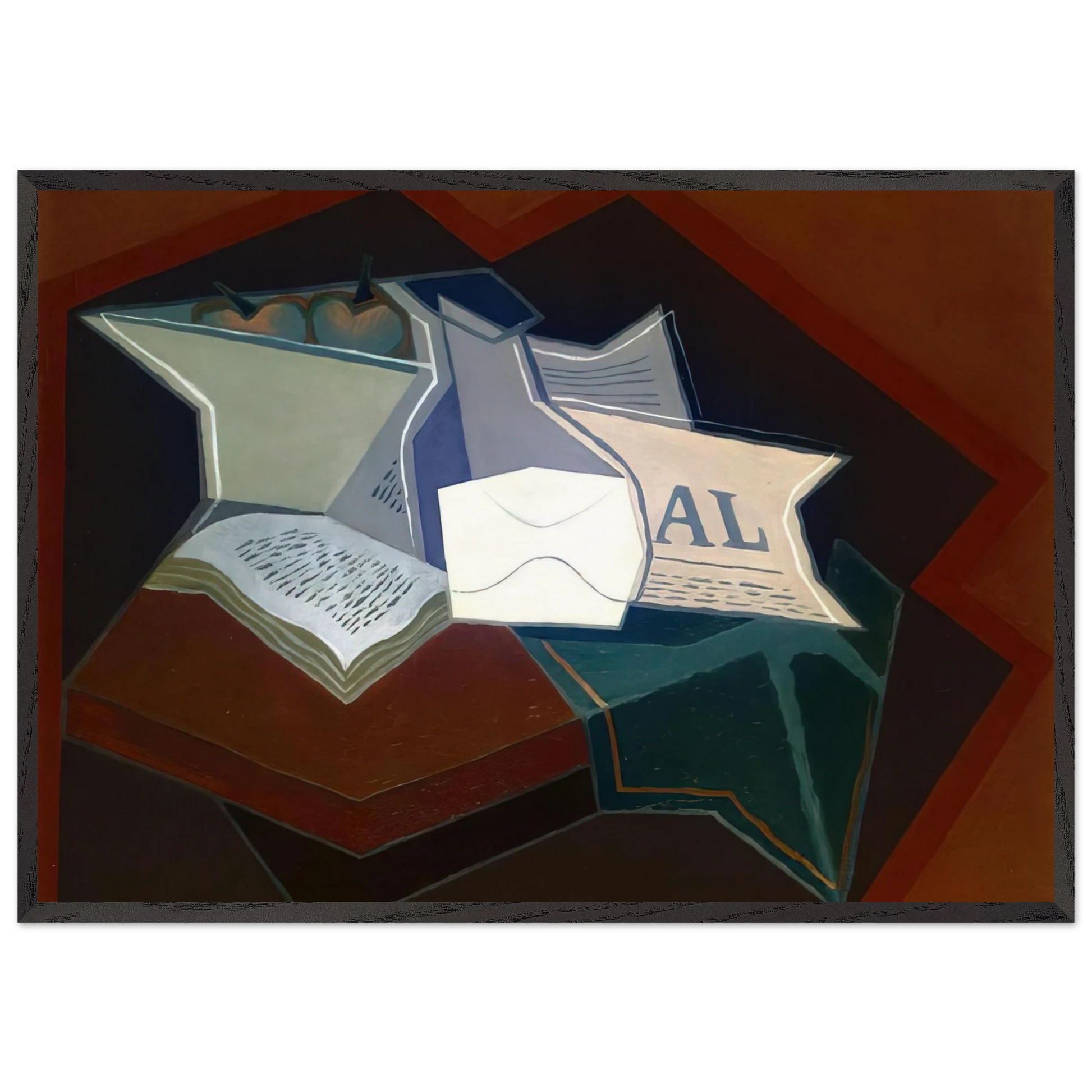 COMPOTIER CARAFE AND OPEN BOOK - Juan Gris Framed Art Print – Black Wooden Frame - Default Title - -Framed Art Print