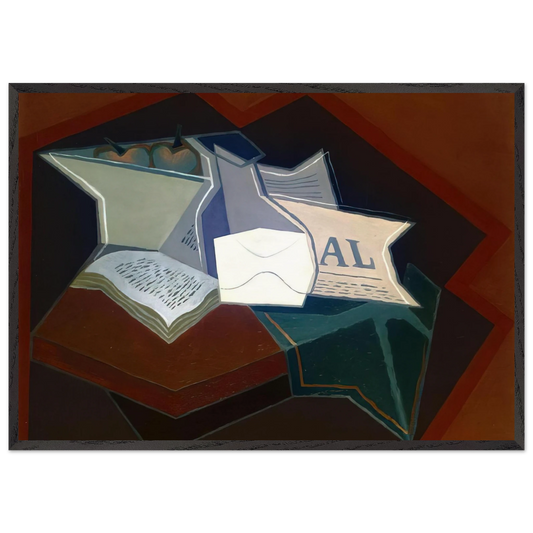 COMPOTIER CARAFE AND OPEN BOOK - Juan Gris Framed Art Print – Black Wooden Frame - Default Title - -Framed Art Print