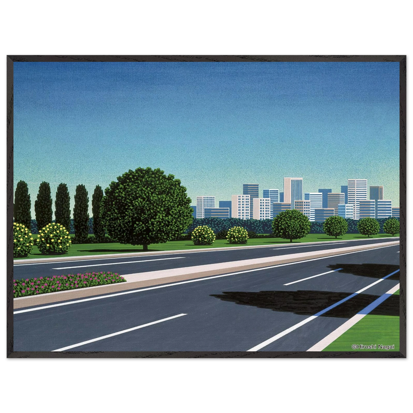 Hiroshi Nagai - City Highway Wall Art - 60x80 cm / 24x32 inches - Premium Wooden Framed Poster With Fine Art Paper - Wood frame
