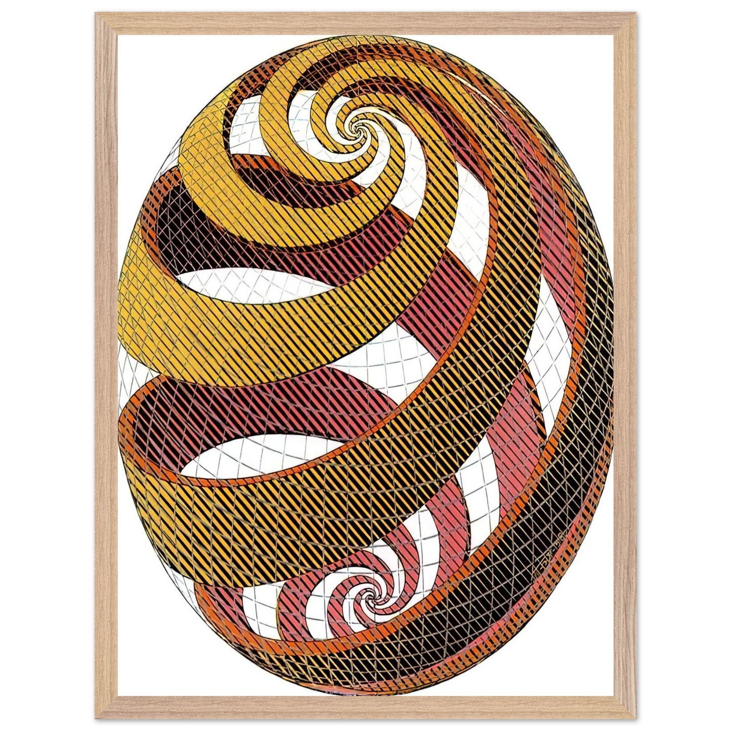 MC Escher - SPHERE SPIRALS Wall Art - 21x29.7 cm / 8x12" - Premium Wooden Framed Poster With Fine Art Paper - Wood frame
