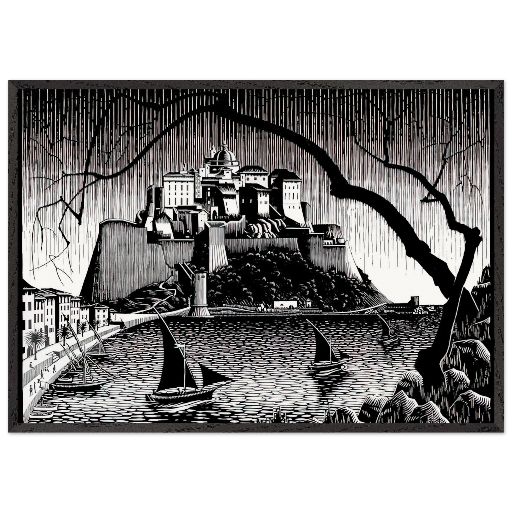 CITADEL OF CALVI CORSICA - MC Escher Framed Art Print – Black Wooden Frame - Default Title - -Framed Art Print