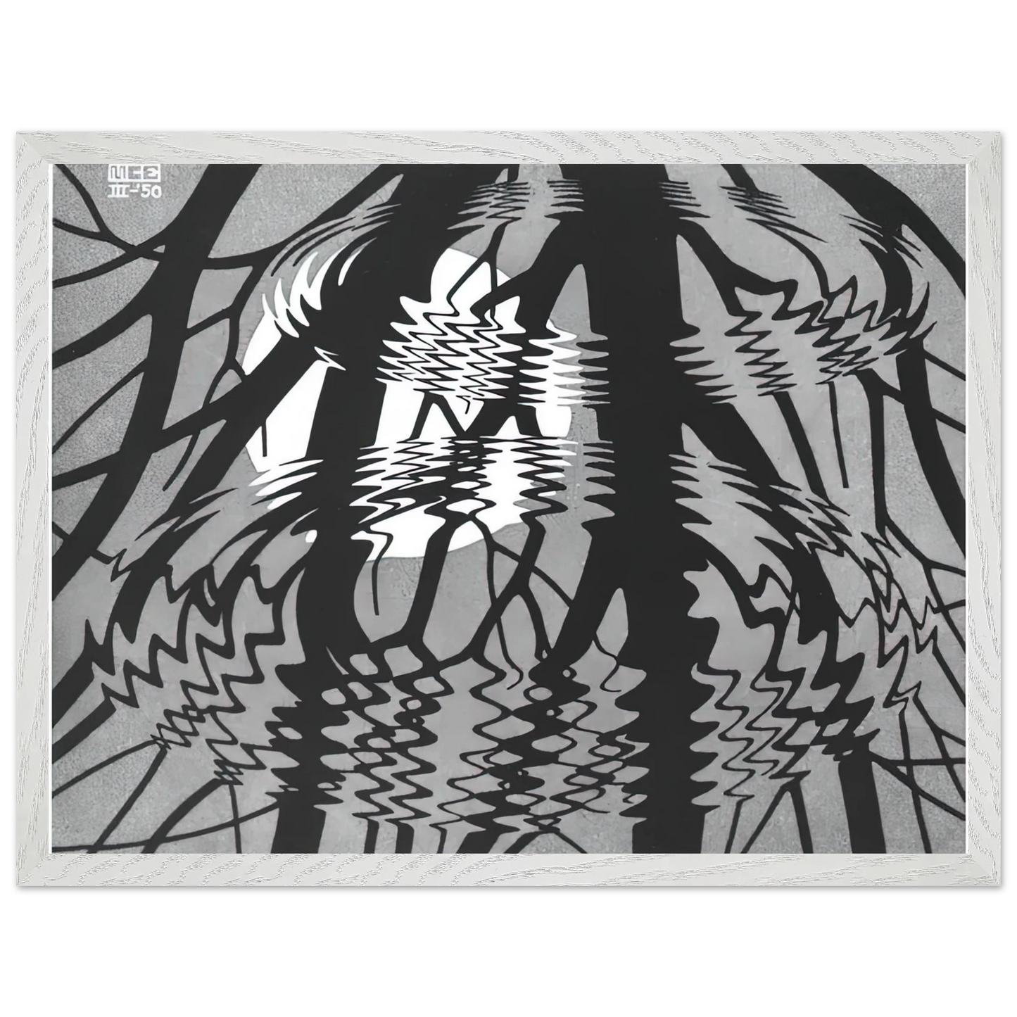 MC Escher - RIPPLED SURFACE Wall Art - 30x40 cm / 12x16 inches - Premium Wooden Framed Poster With Fine Art Paper - Black frame