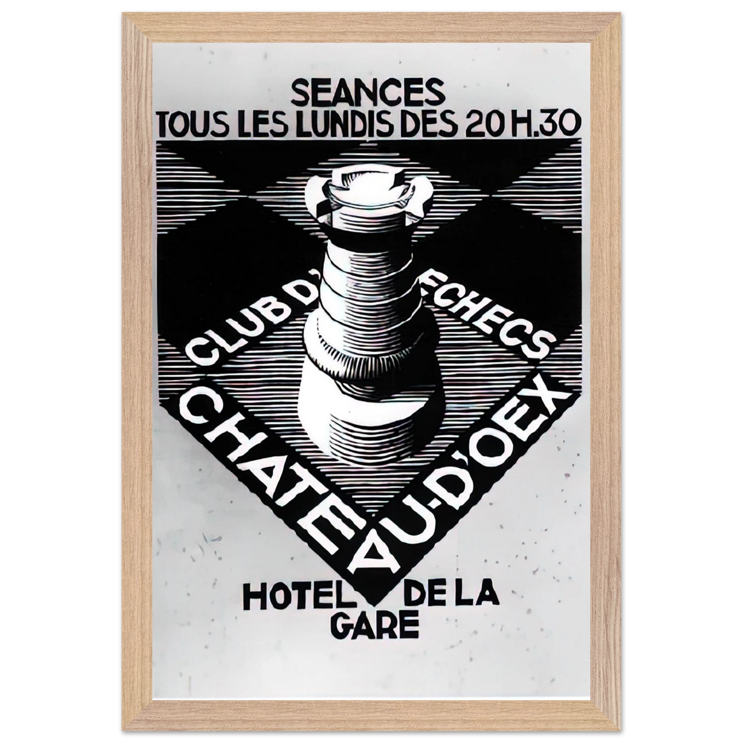 MC Escher - ADVERTISEMENT CHESS CLUB CHATEAU DOEX JULY 1936 1936 Wall Art - 60x80 cm / 24x32 inches - Fine Art Poster - -
