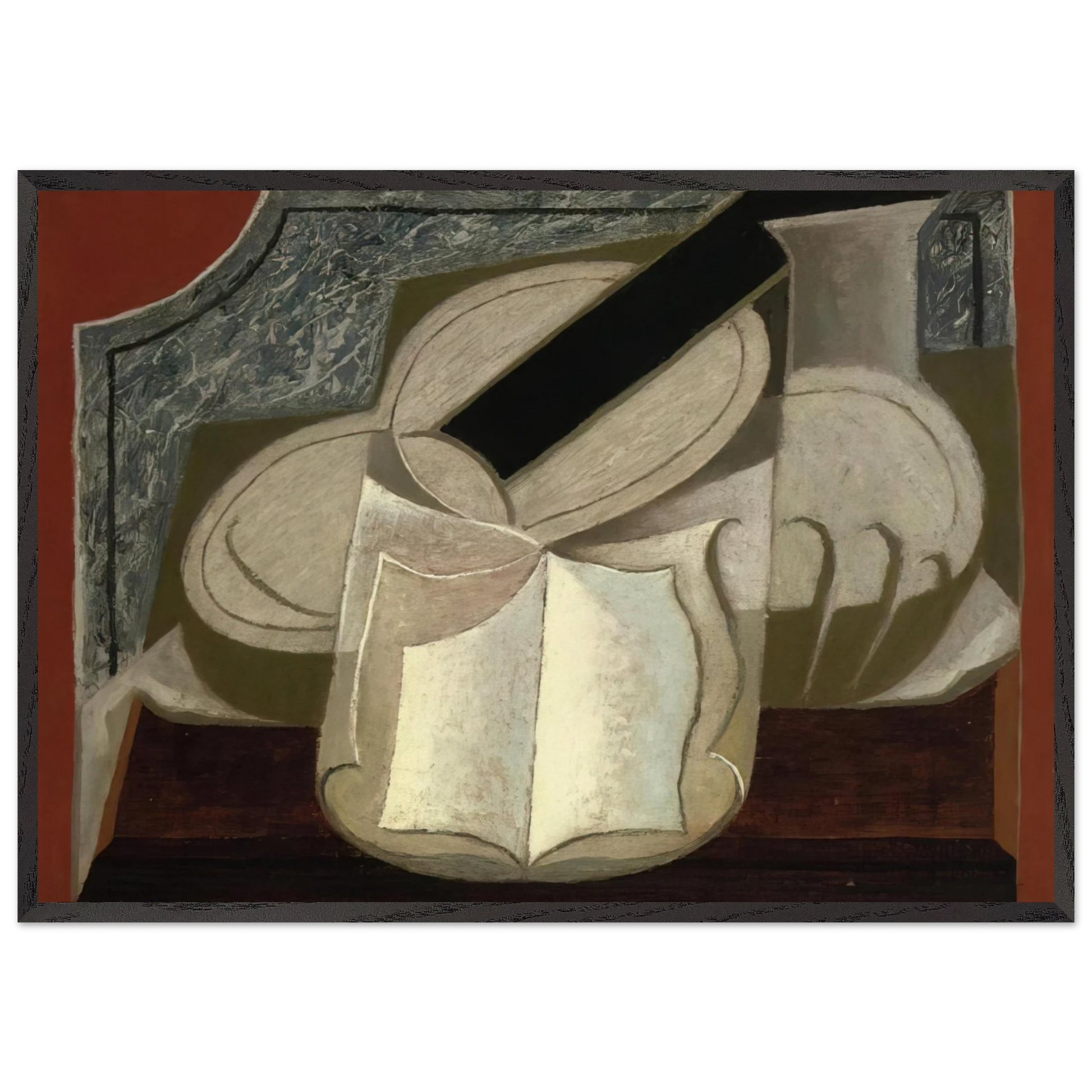 BOOK AND GUITAR 1925 - Juan Gris Framed Art Print – Black Wooden Frame - Default Title - -Framed Art Print