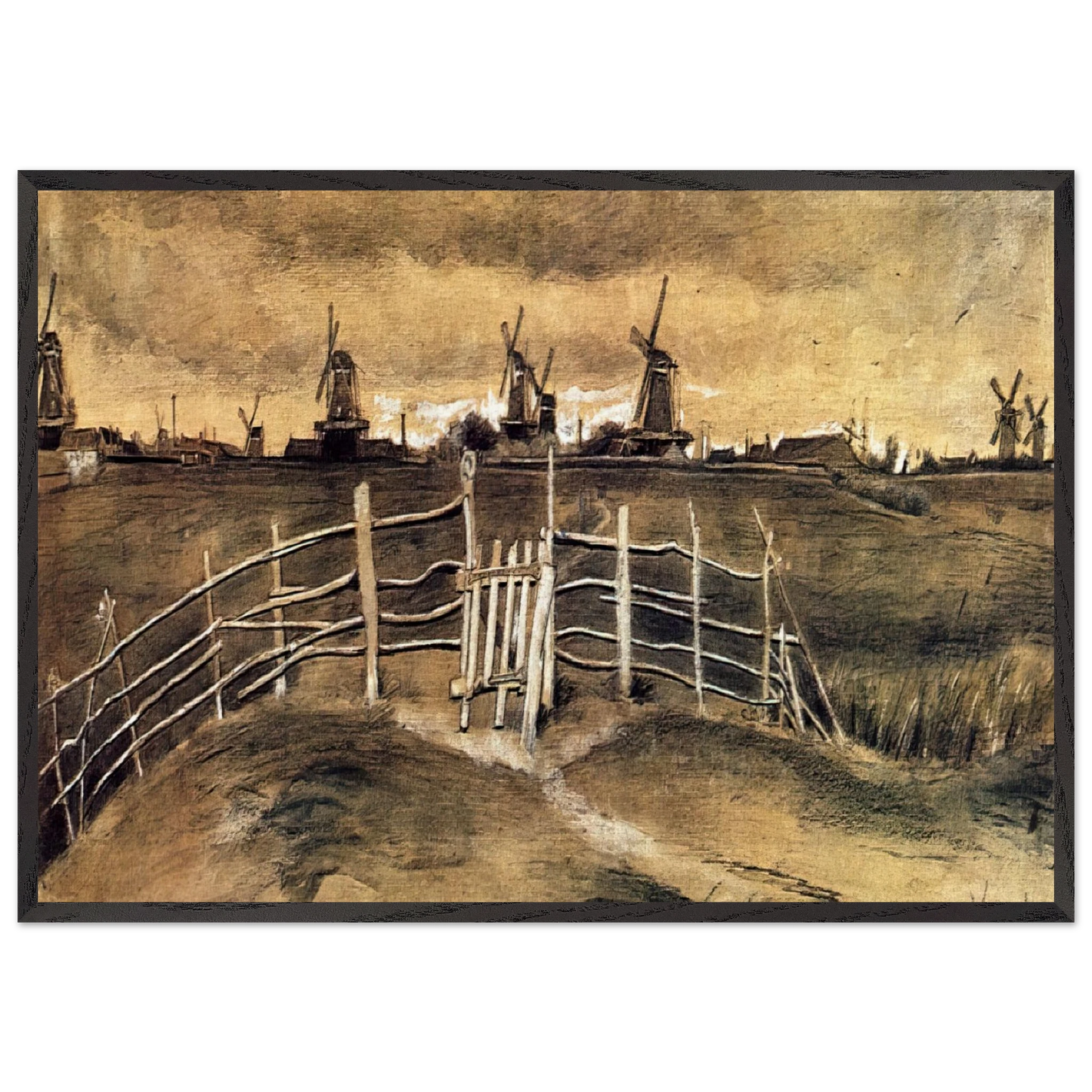 Windmils at Dordrecht - Vincent van Gogh Framed Art Print – Black Wooden Frame - Default Title - -Framed Art Print