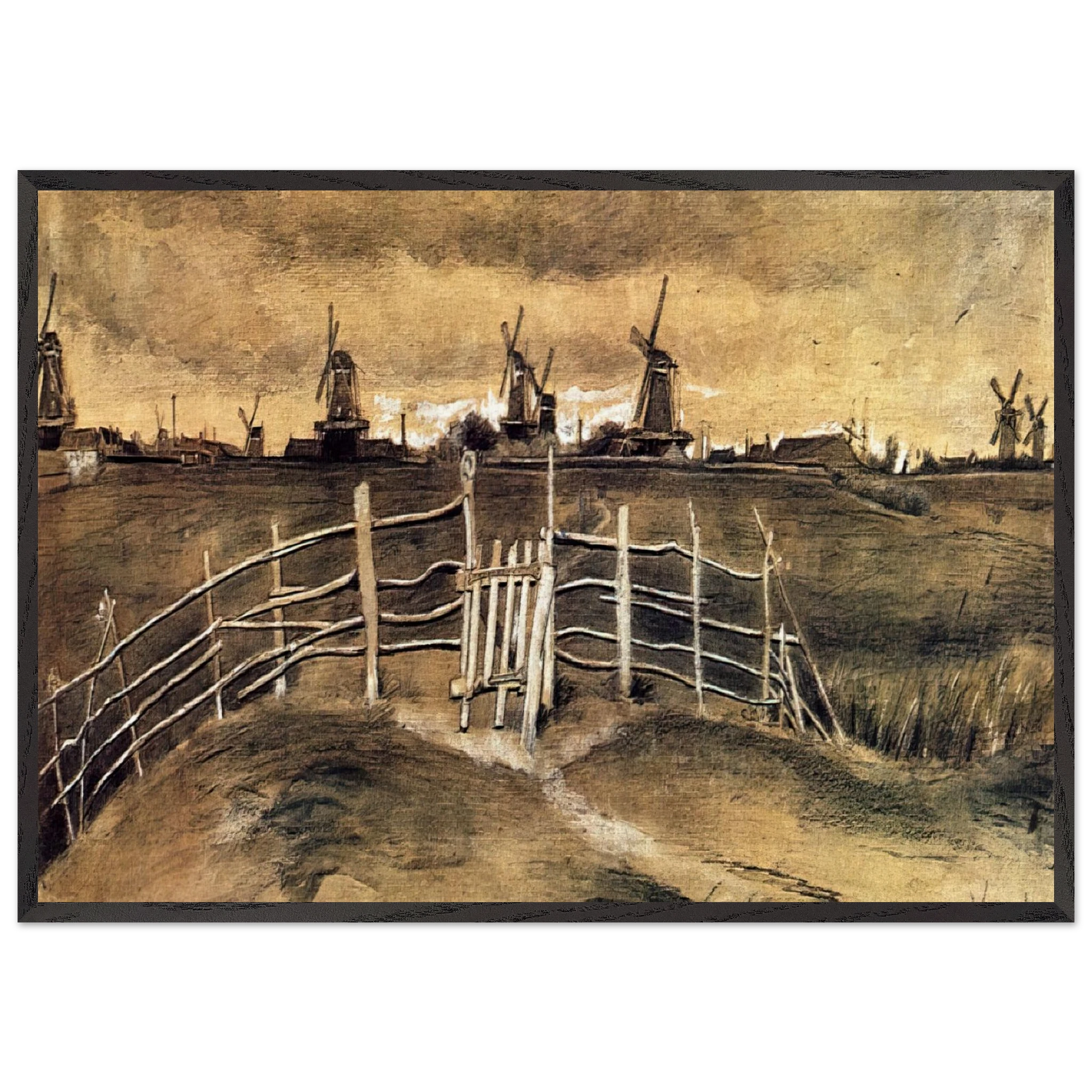 Windmils at Dordrecht - Vincent van Gogh Framed Art Print – Black Wooden Frame - Default Title - -Framed Art Print
