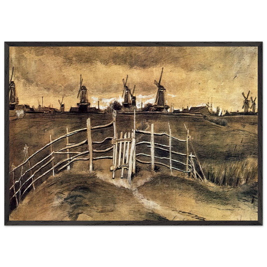 Windmils at Dordrecht - Vincent van Gogh Framed Art Print – Black Wooden Frame - Default Title - -Framed Art Print