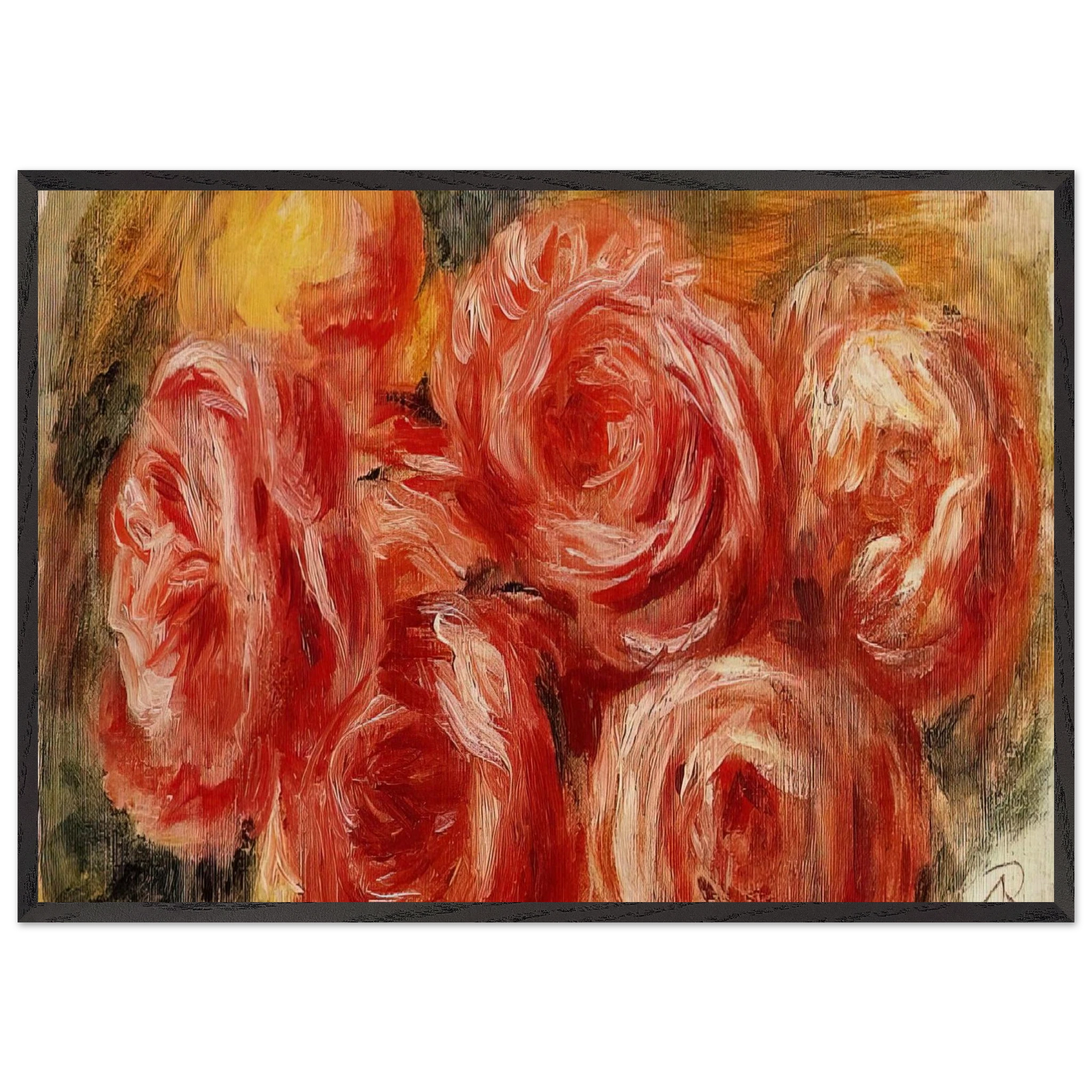 Red Roses - Pierre-Auguste Renoir 70x100 cm / 28x40 inches Framed Art Print – Black Wooden Frame