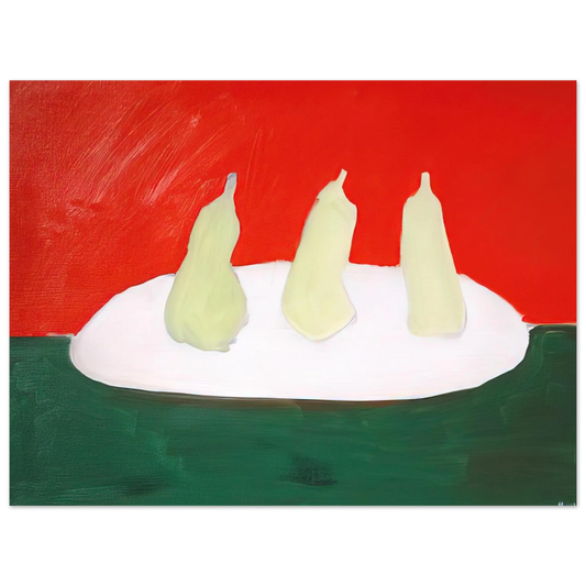 Nicolas de Stael - Nature morte, poires, fond vert et orange - Art Informel Fine Art Poster - 13x18 cm / 5x7 inches