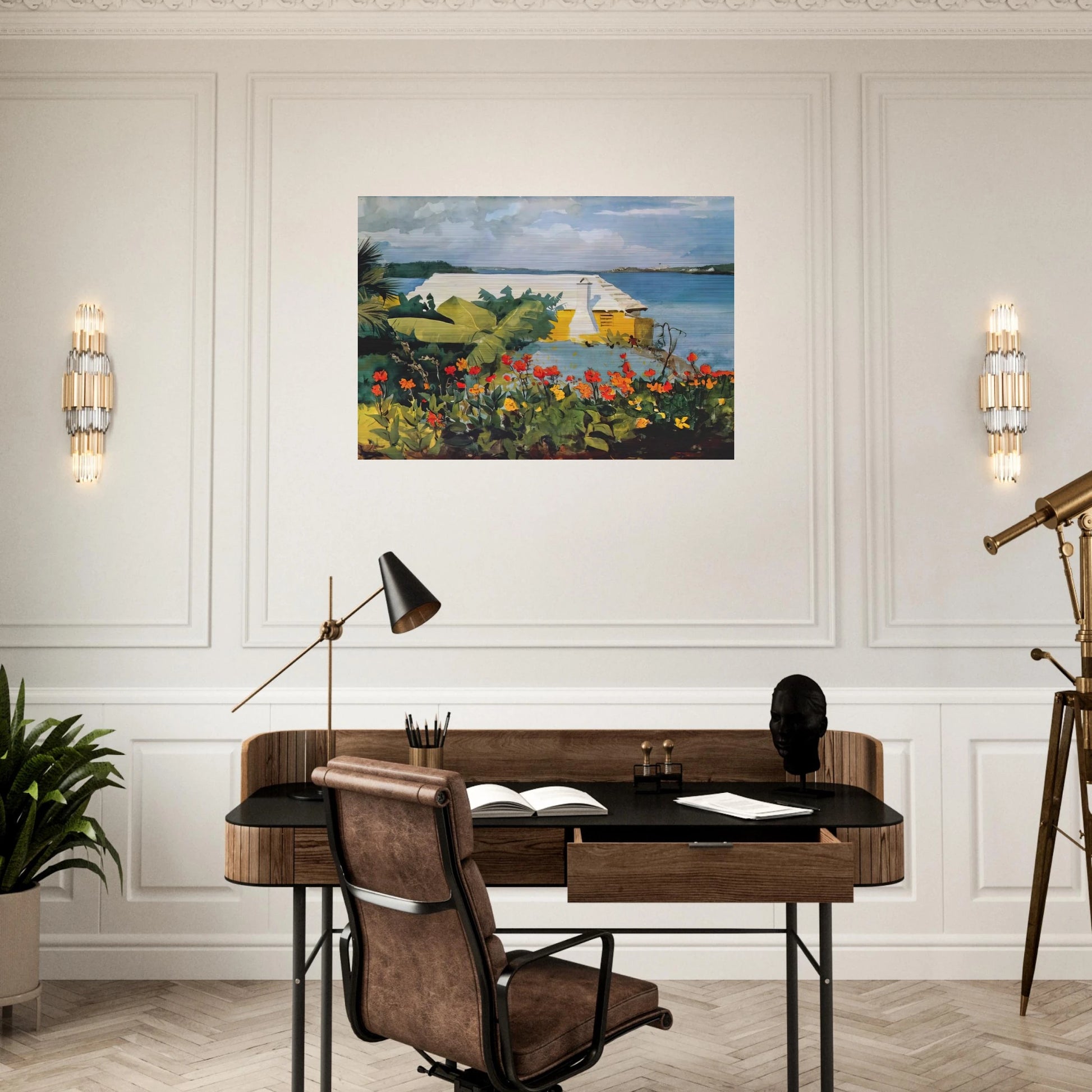 FLOWER GARDEN AND BUNGALOW BERMUDA - Winslow Homer Brushed Aluminum Print - 70x100 cm / 28x40 inches | Winslow Homer Aluminum Print | Winslow Homer Prints