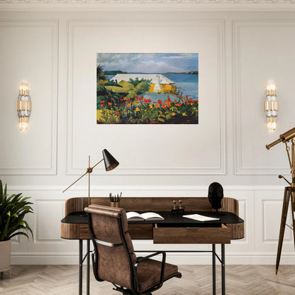 FLOWER GARDEN AND BUNGALOW BERMUDA - Winslow Homer Brushed Aluminum Print - 70x100 cm / 28x40 inches | Winslow Homer Aluminum Print | Winslow Homer Prints