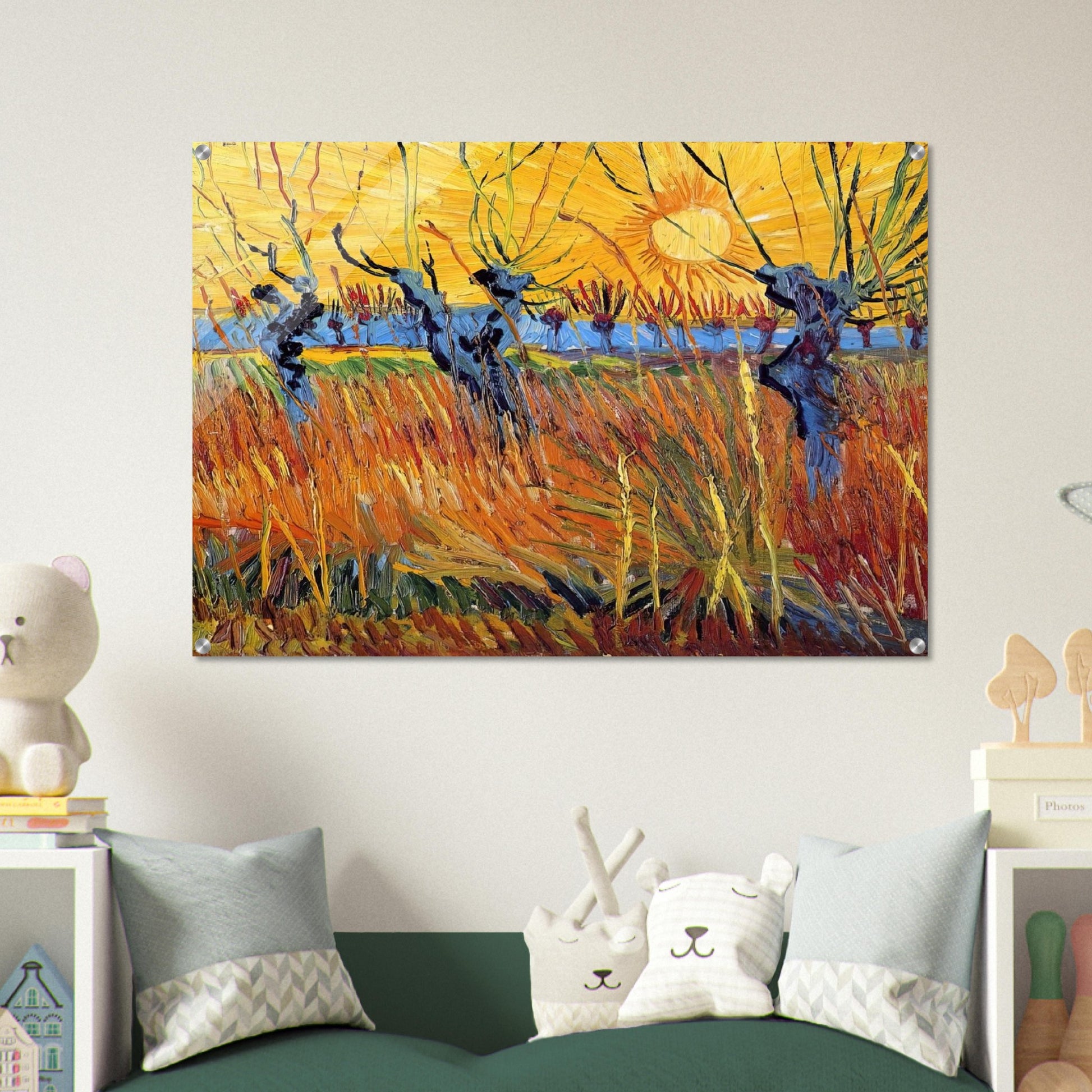 Pollard Willows and Setting Sun - Vincent van Gogh Acrylic Print - 70x100 cm / 28x40″ inches | Vincent van Gogh Wall Art | Vincent van Gogh Prints