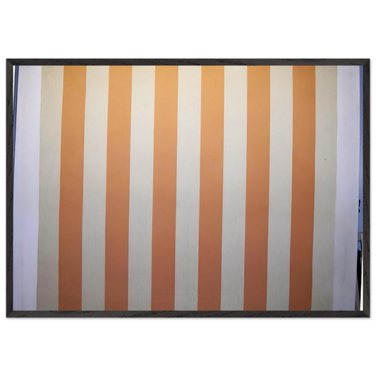 Peinture acrylique blanche sur tissu raye blanc et orange - 1967 - Daniel Buren Framed Art Print – Black Wooden Frame - Default Title - -Framed Art Print