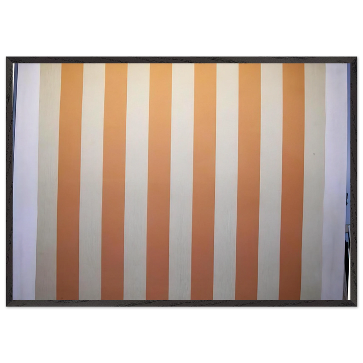 Peinture acrylique blanche sur tissu raye blanc et orange - 1967 - Daniel Buren 70x100 cm / 28x40 inches Framed Art Print – Black Wooden Frame