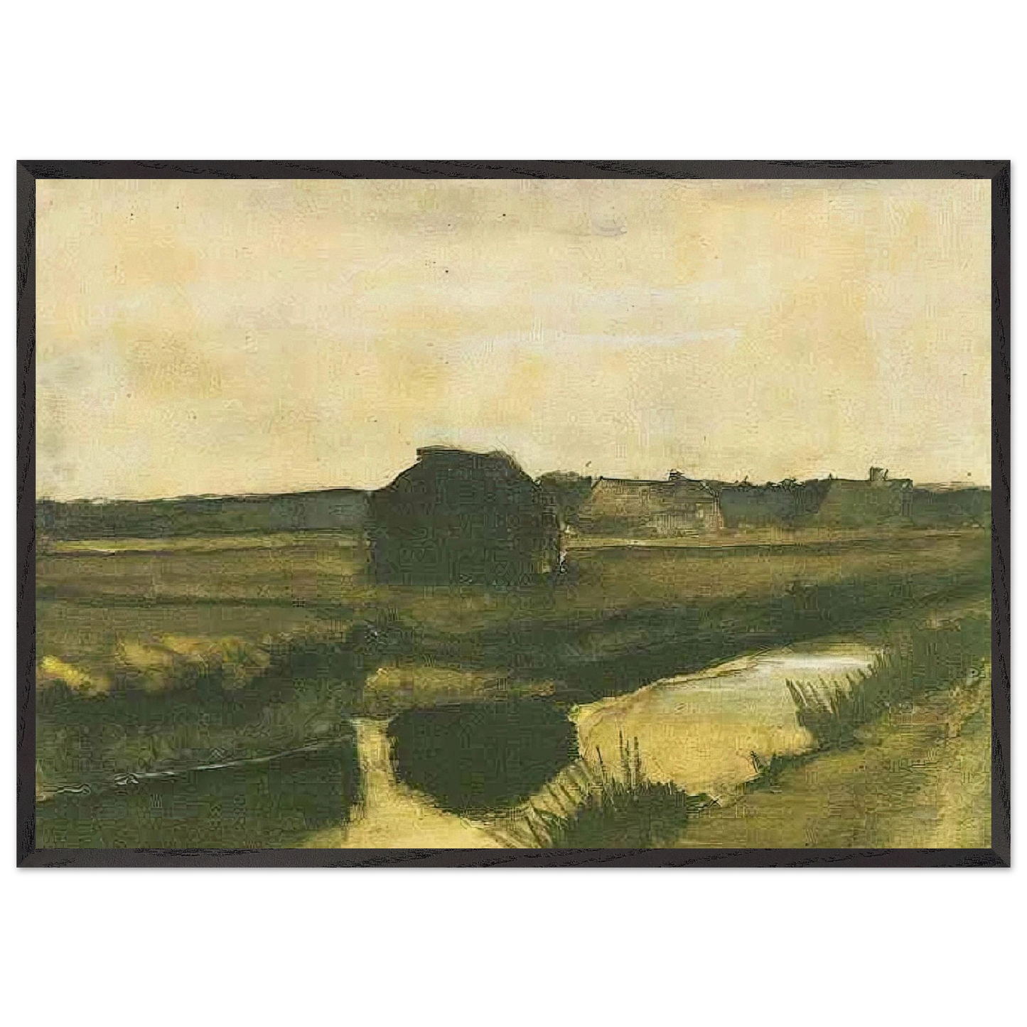 Landscape with a Stack of Peat and Farmhouses - Vincent van Gogh Framed Art Print – Black Wooden Frame - Default Title - -Framed Art Print