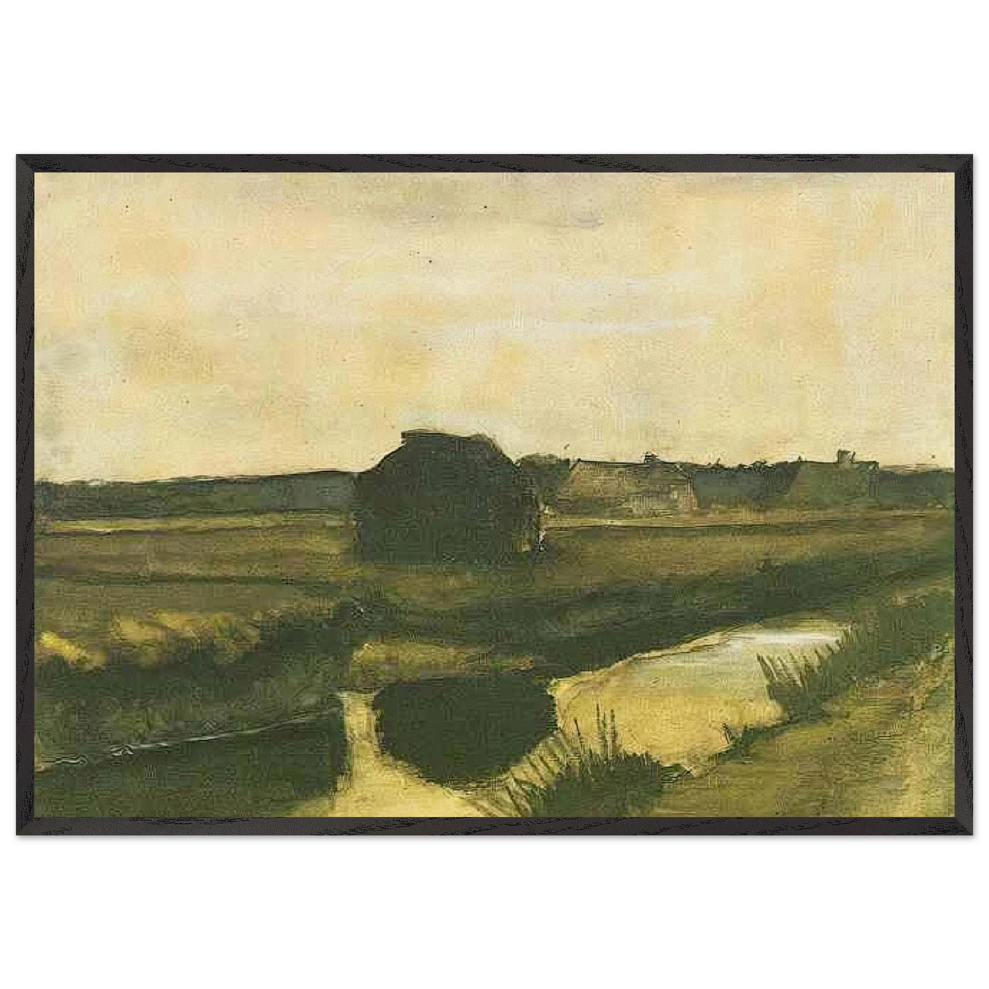 Landscape with a Stack of Peat and Farmhouses - Vincent van Gogh Framed Art Print – Black Wooden Frame - Default Title - -Framed Art Print