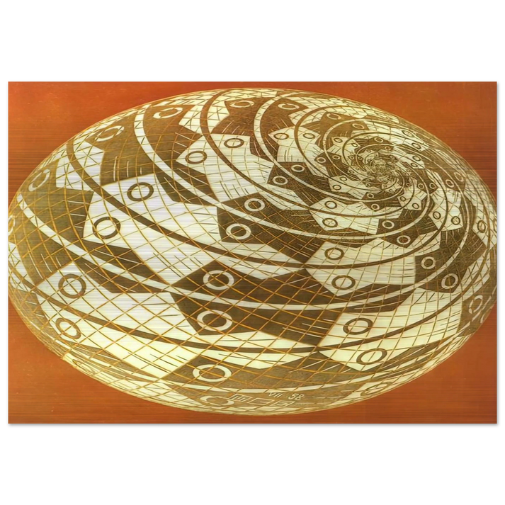 SPHERE SURFACE WITH FISHES COLOUR - MC Escher Brushed Aluminum Print - 70x100 cm / 28x40 inches | MC Escher Aluminum Print | MC Escher Prints