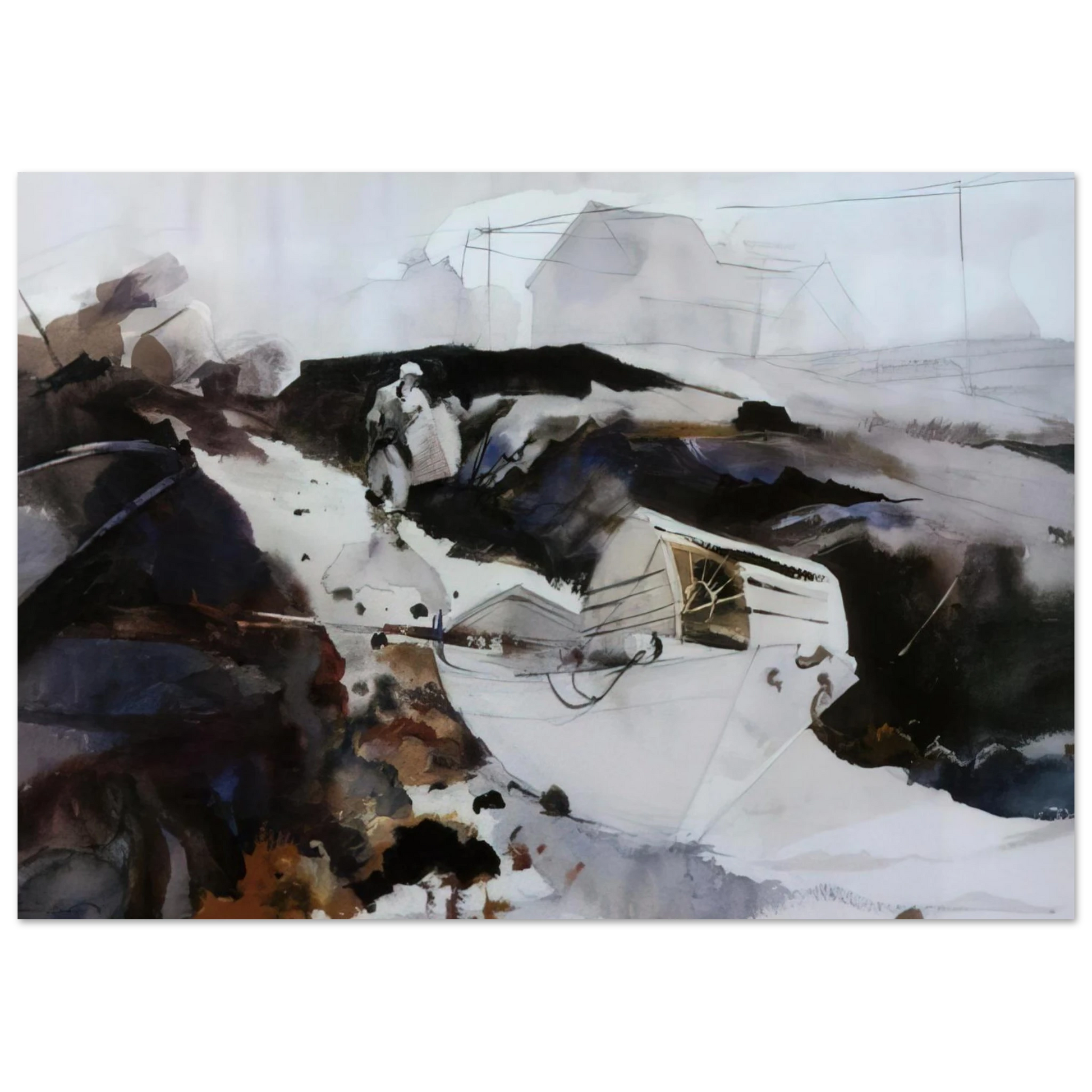Andrew Wyeth - THE WHITE DORY 1941 Wall Art - 21x29.7 cm / 8x12" - Premium Wooden Framed Poster With Fine Art Paper - Black frame