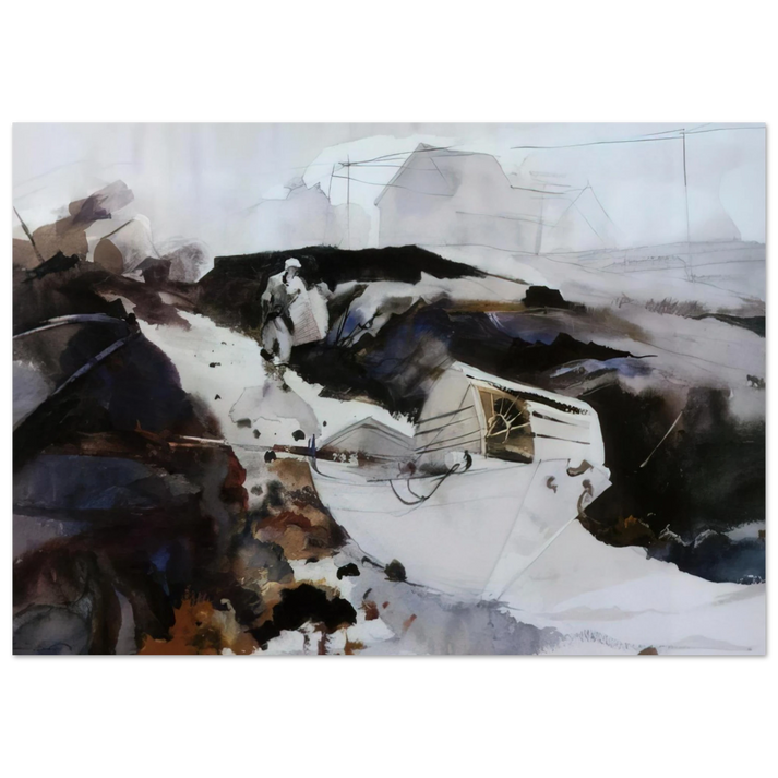 Andrew Wyeth - THE WHITE DORY 1941 Wall Art - 21x29.7 cm / 8x12" - Premium Wooden Framed Poster With Fine Art Paper-canvas - Black frame