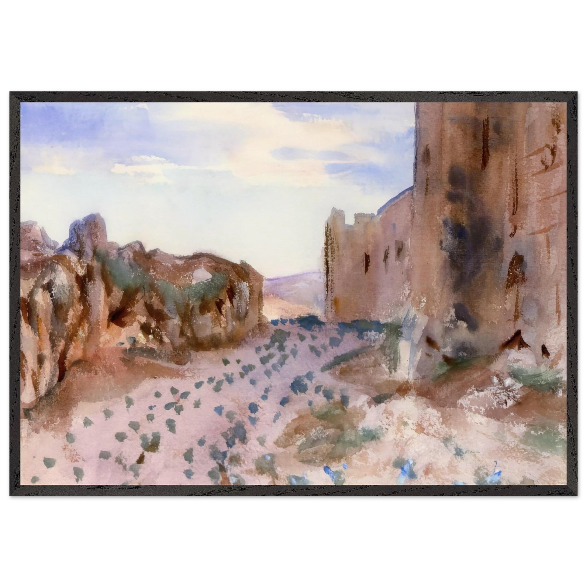 Fortress Roads and Rocks - John Singer Sargent Framed Art Print – Black Wooden Frame - Default Title - -Framed Art Print